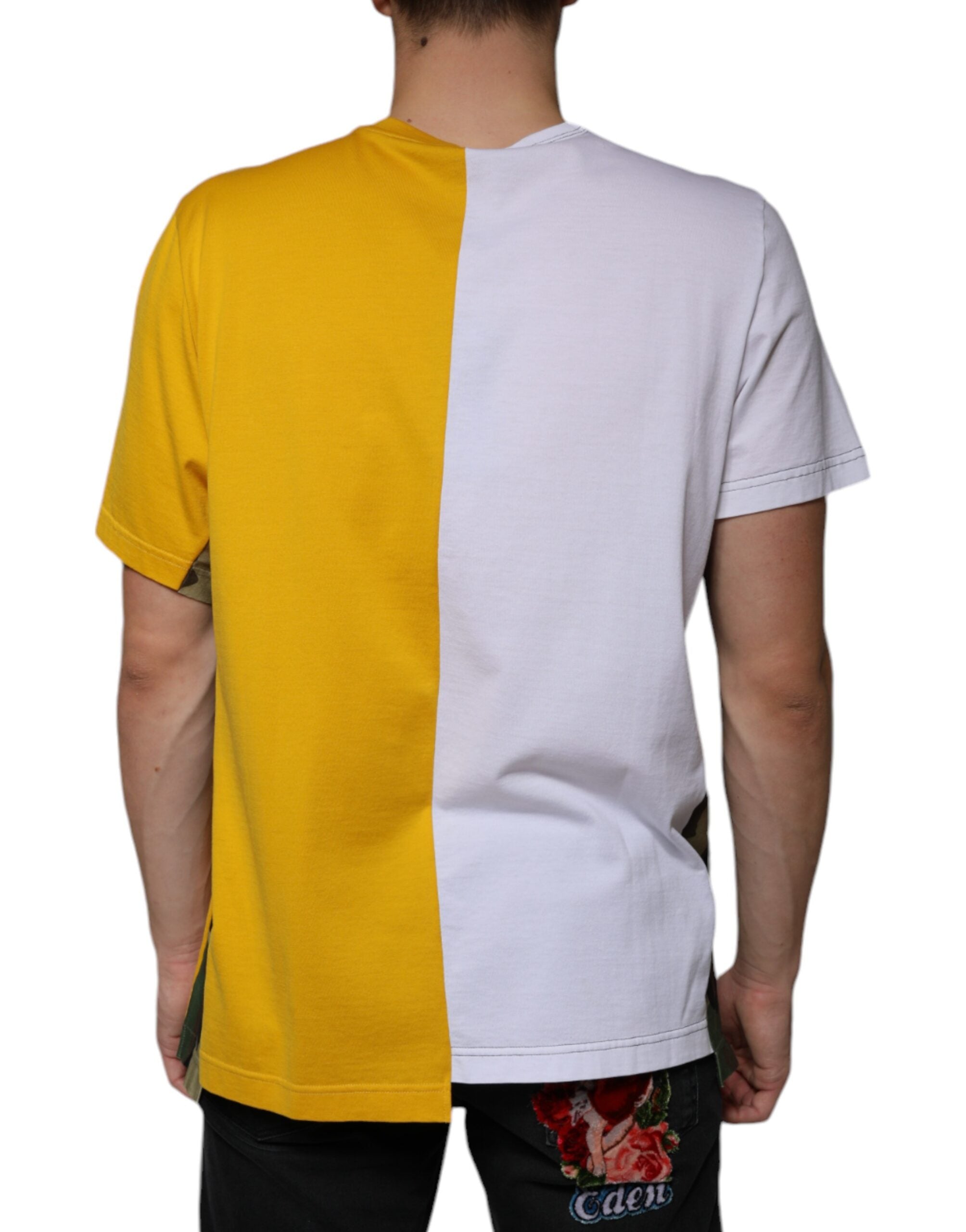Dolce & Gabbana White Yellow Logo Print Short Sleeve T-Shirt-4