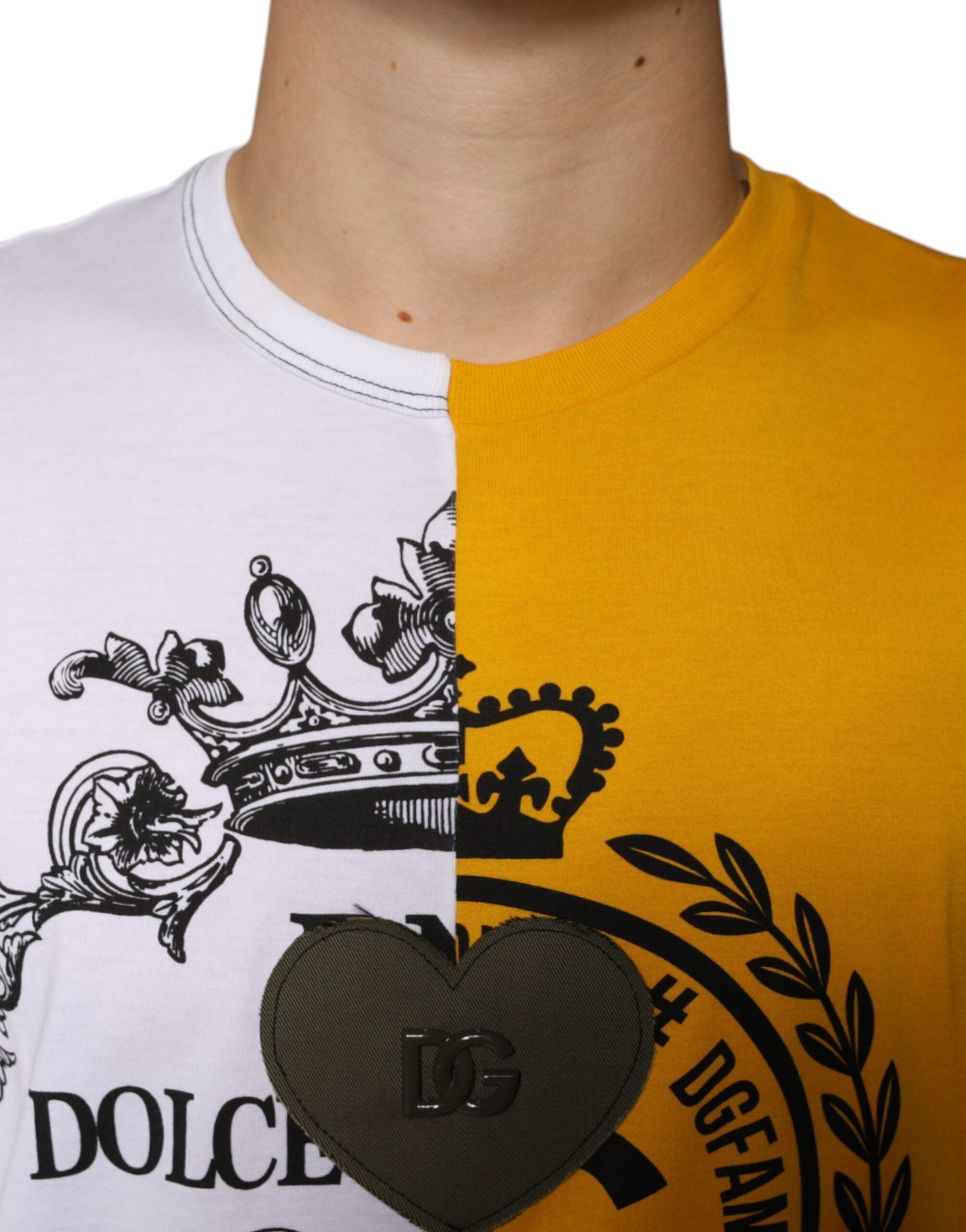 Dolce & Gabbana White Yellow Logo Print Short Sleeve T-Shirt-5
