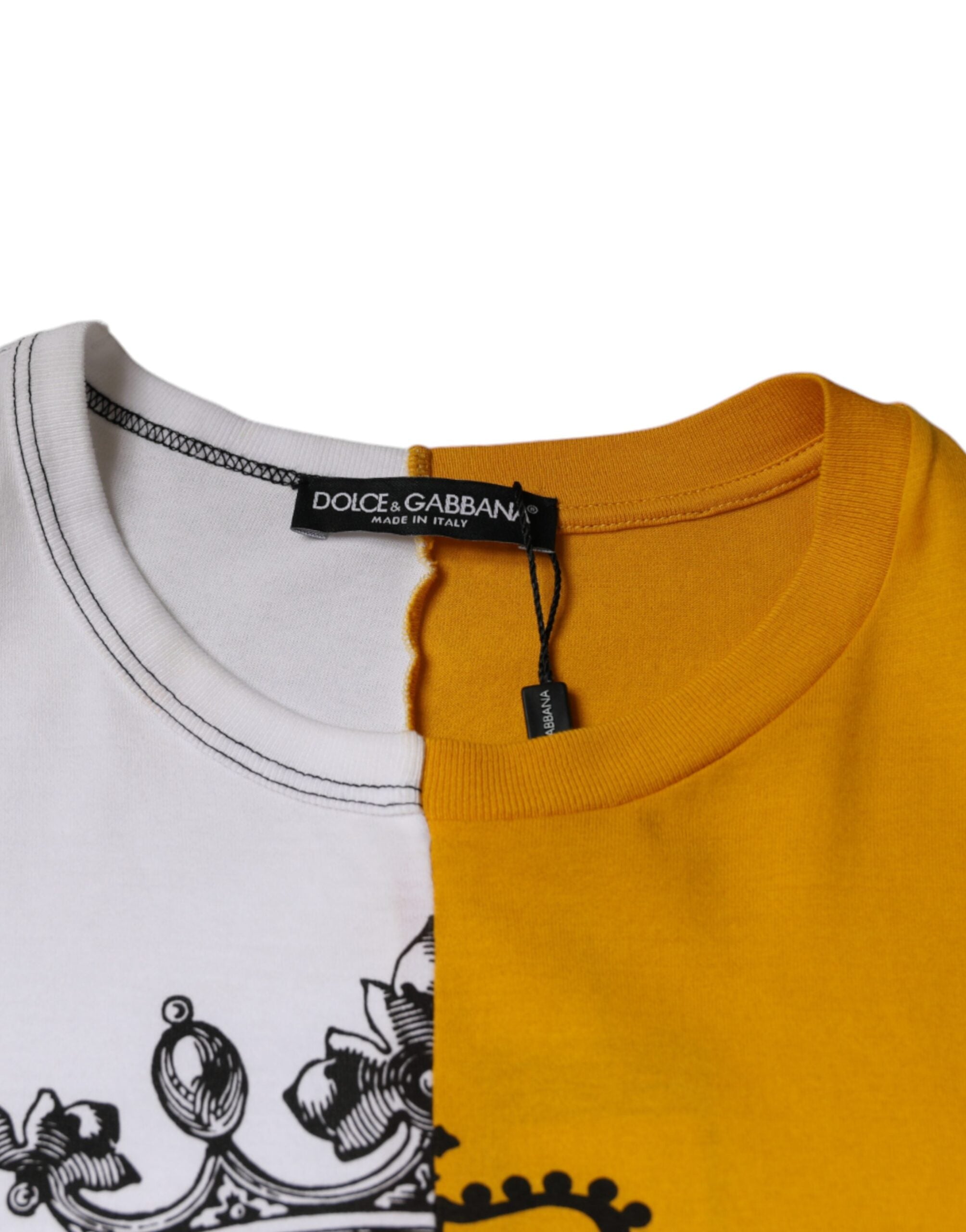 Dolce & Gabbana White Yellow Logo Print Short Sleeve T-Shirt-7
