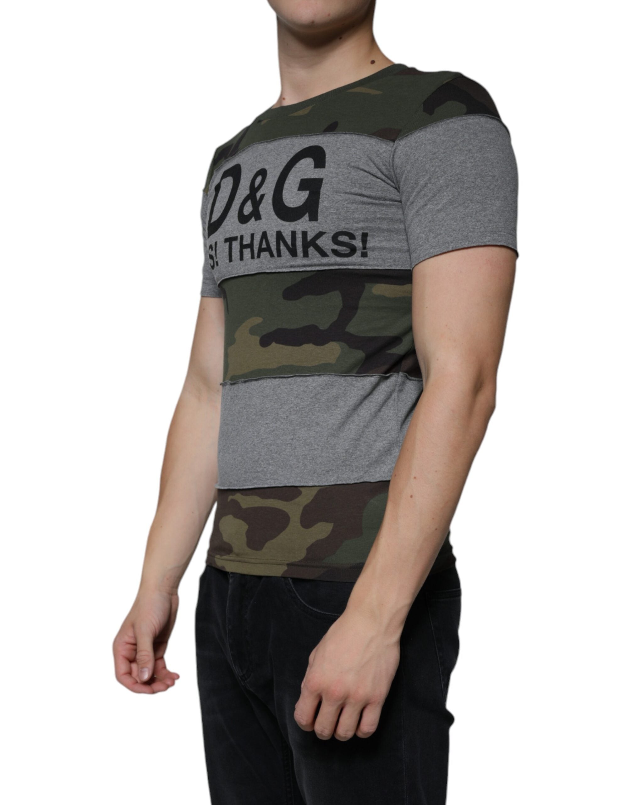 Dolce & Gabbana Multicolor Camouflage Round Neck Cotton T-Shirt-3