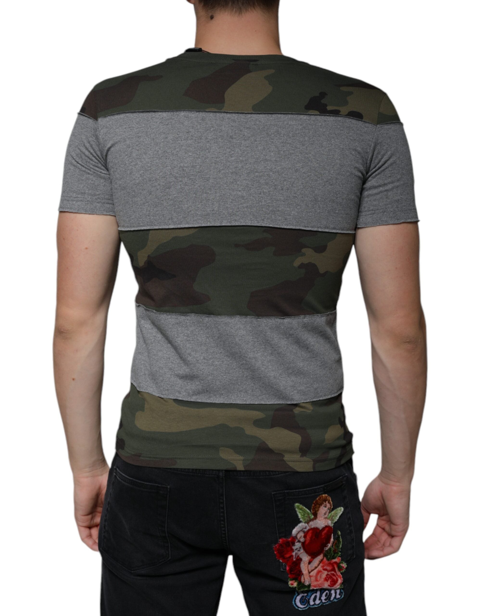 Dolce & Gabbana Multicolor Camouflage Round Neck Cotton T-Shirt-4
