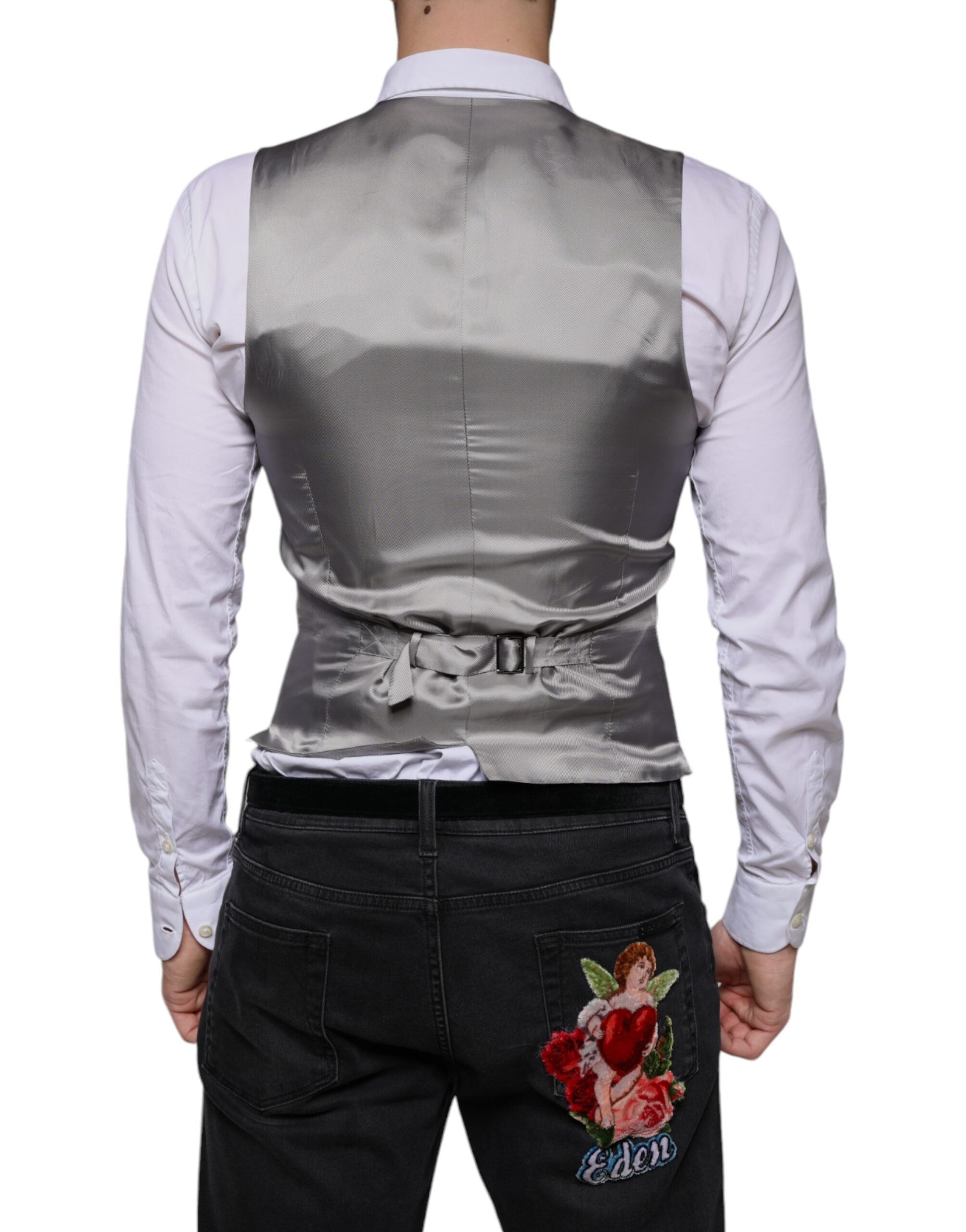 Dolce & Gabbana Hellgraue Wolle Formelle Kleid Weste Weste-4