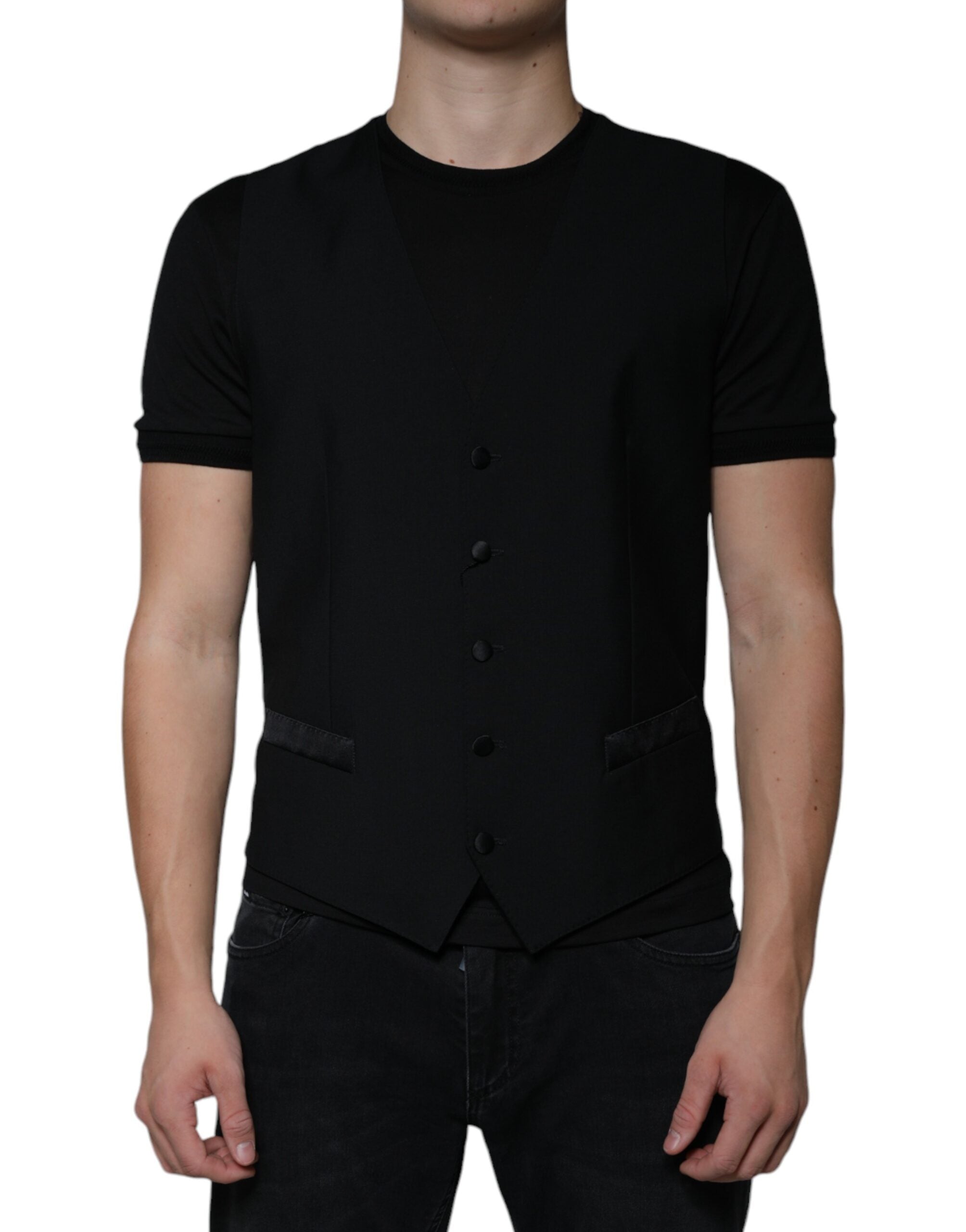 Dolce & Gabbana Black Wool Formal Dress Men's Vest-2