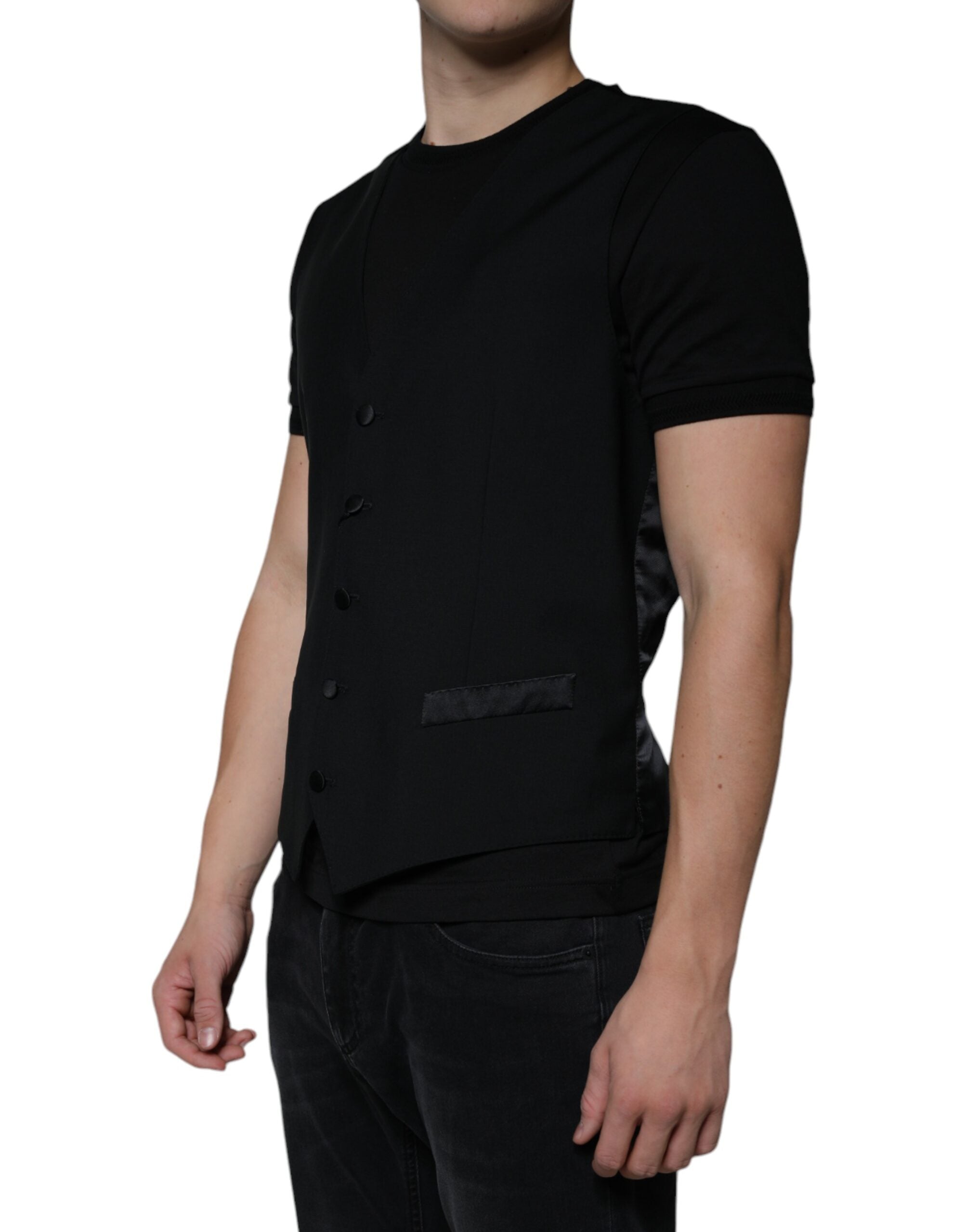 Dolce & Gabbana Black Wool Formal Dress Men's Vest-3