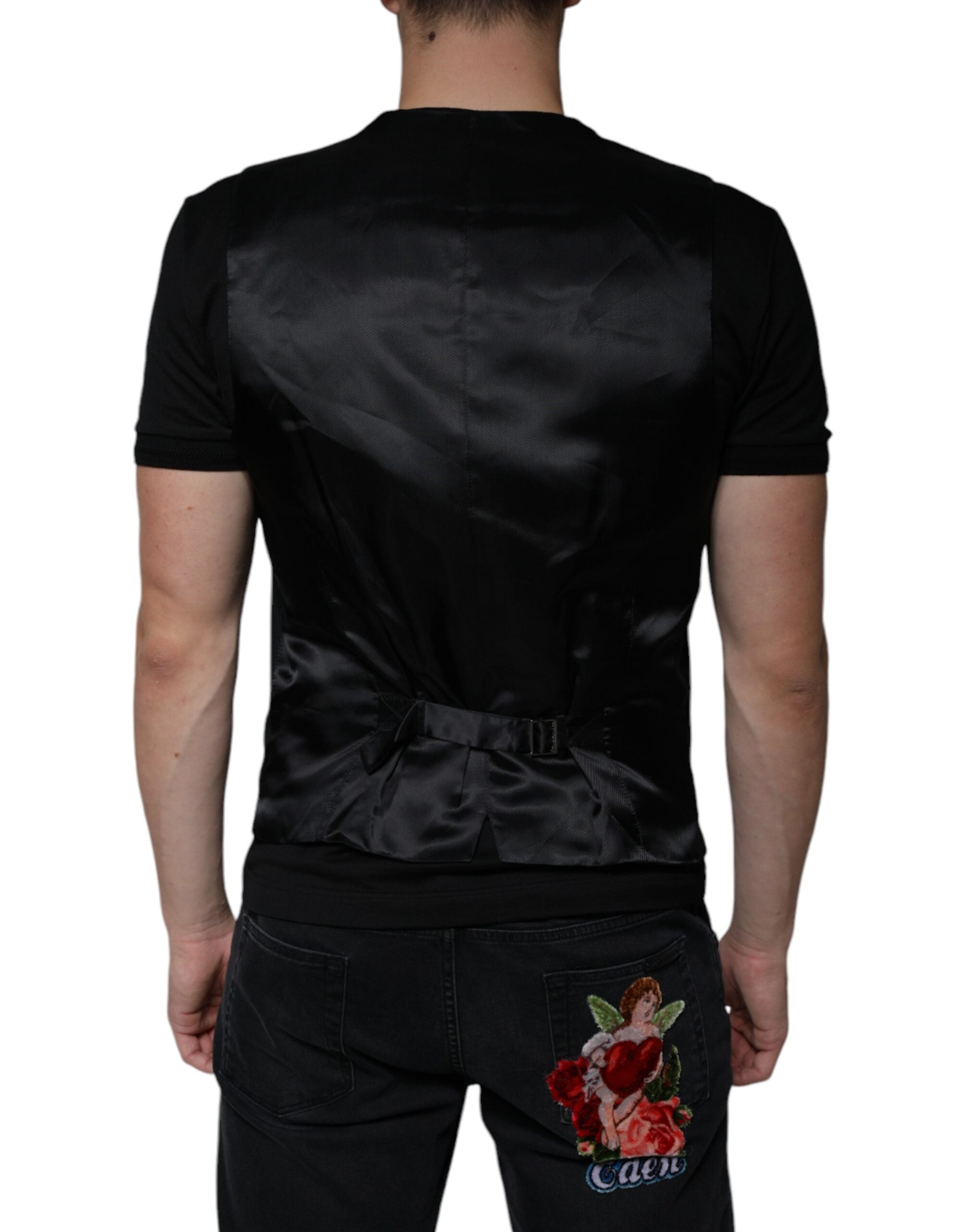 Dolce & Gabbana Black Wool Formal Dress Men's Vest-4