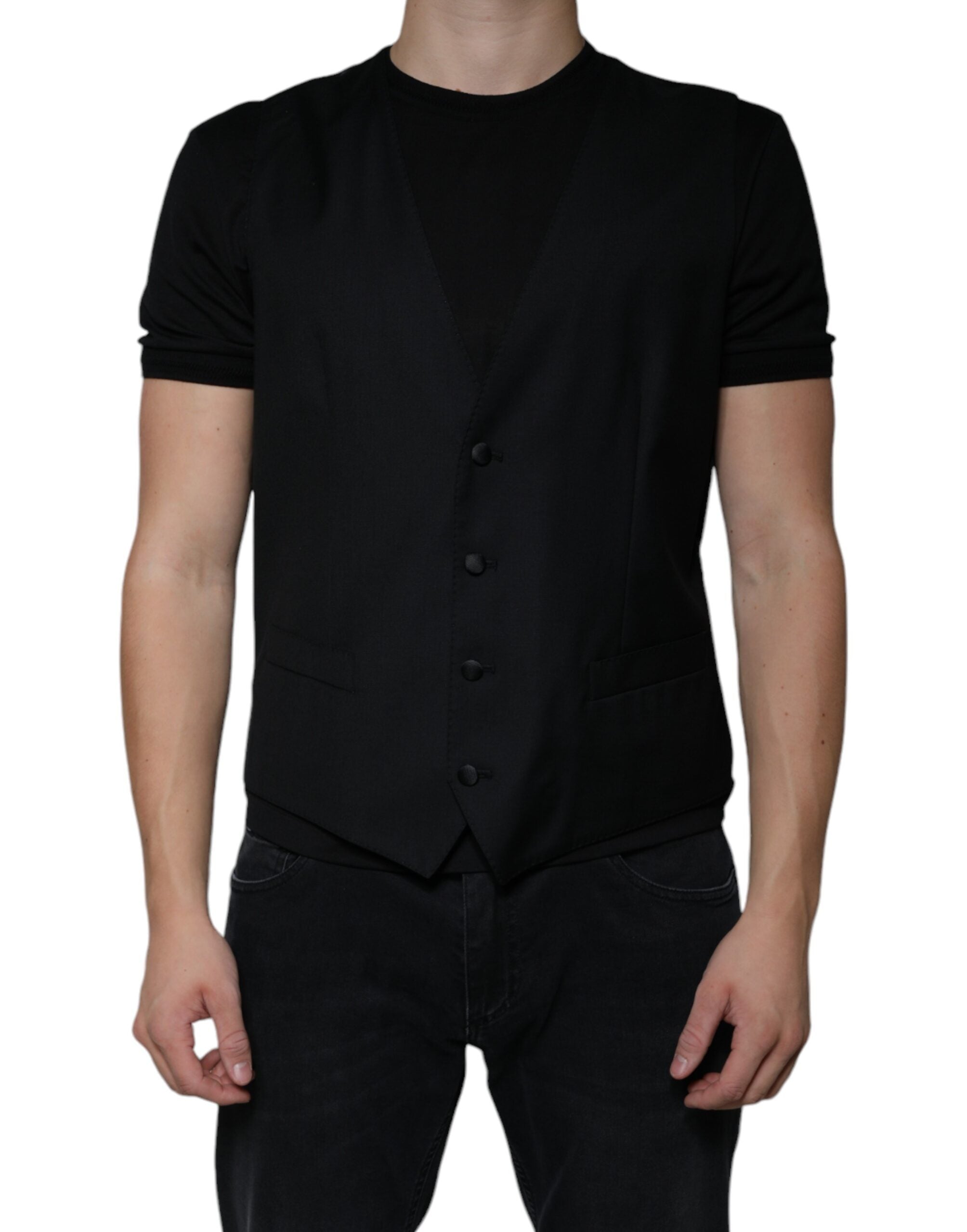 Vestido de lana negro Dolce & Gabbana con chaleco formal-1