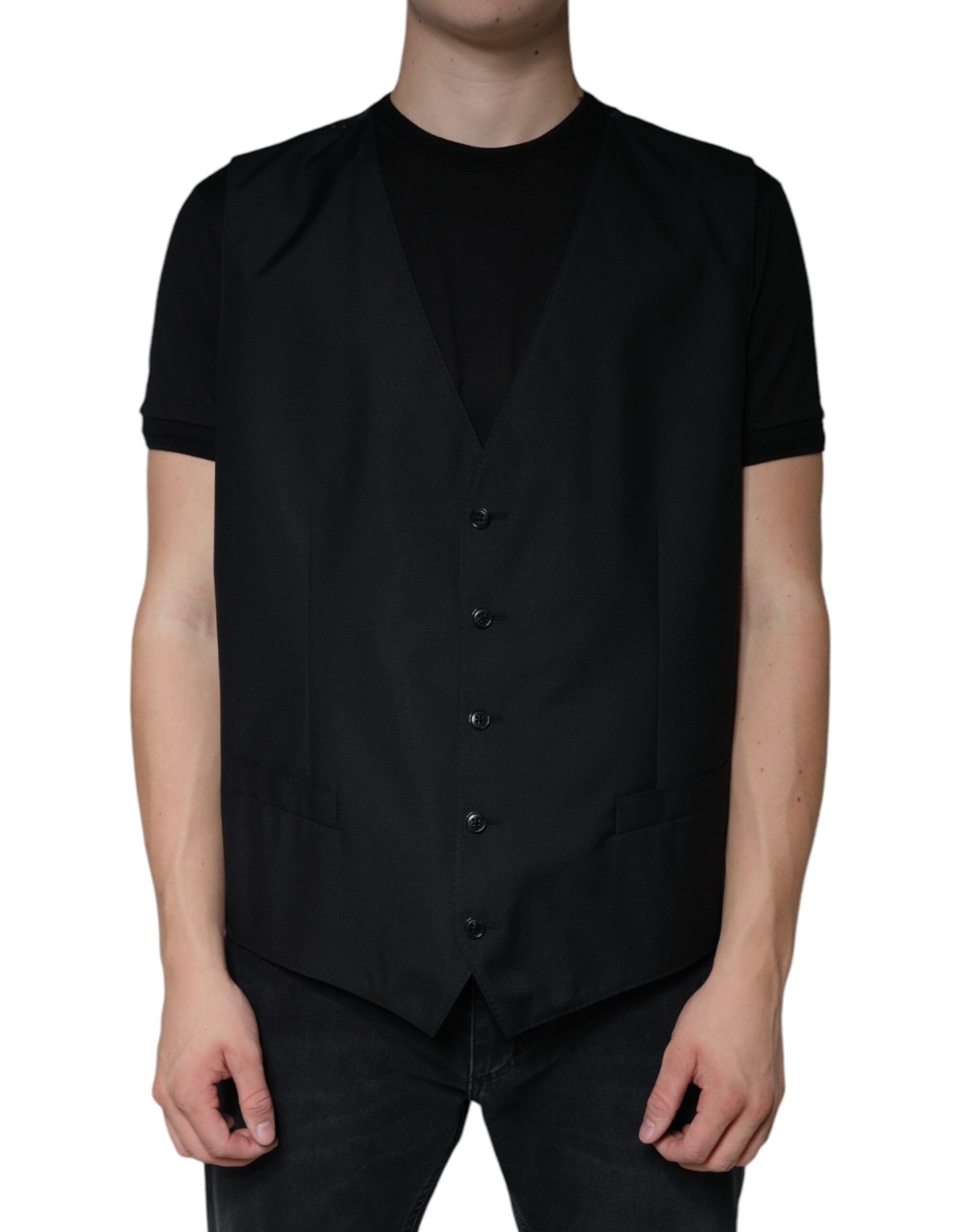 Dolce & Gabbana Black Wool Vest Dress Formal Vest-1