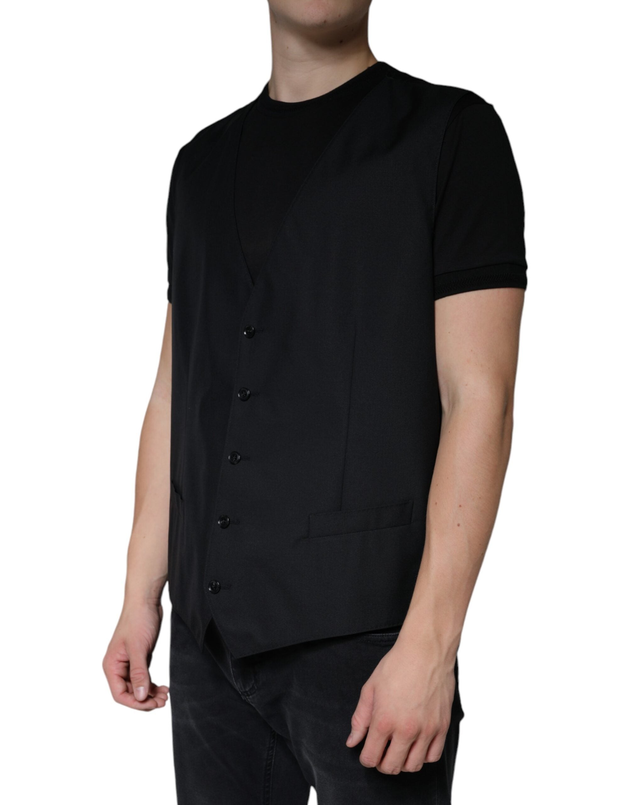 Dolce & Gabbana Black Wool Vest Dress Formal Vest-3