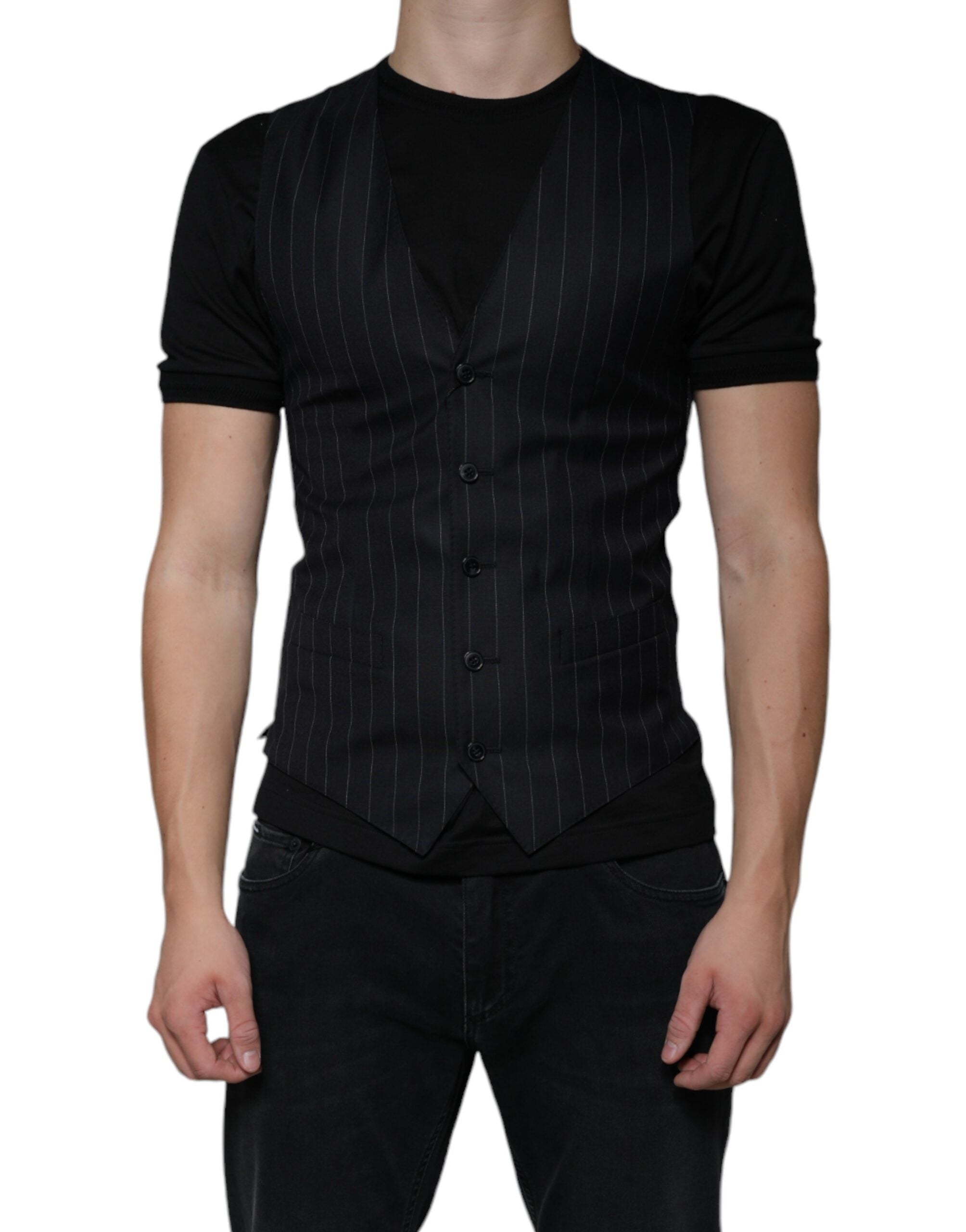 Dolce & Gabbana Black Leather Vest Dress Formal Vest-1