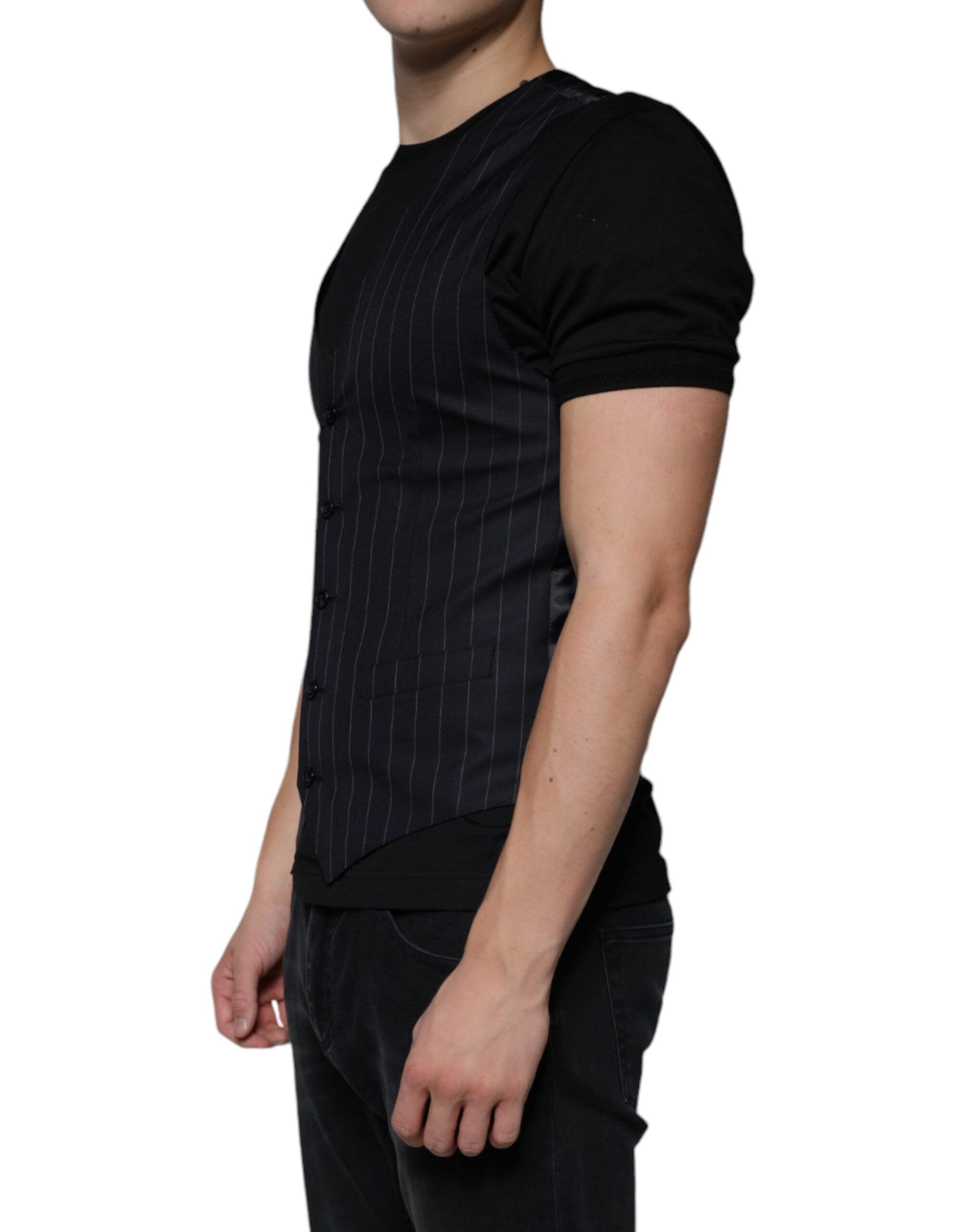 Dolce & Gabbana Black Leather Vest Dress Formal Vest-3