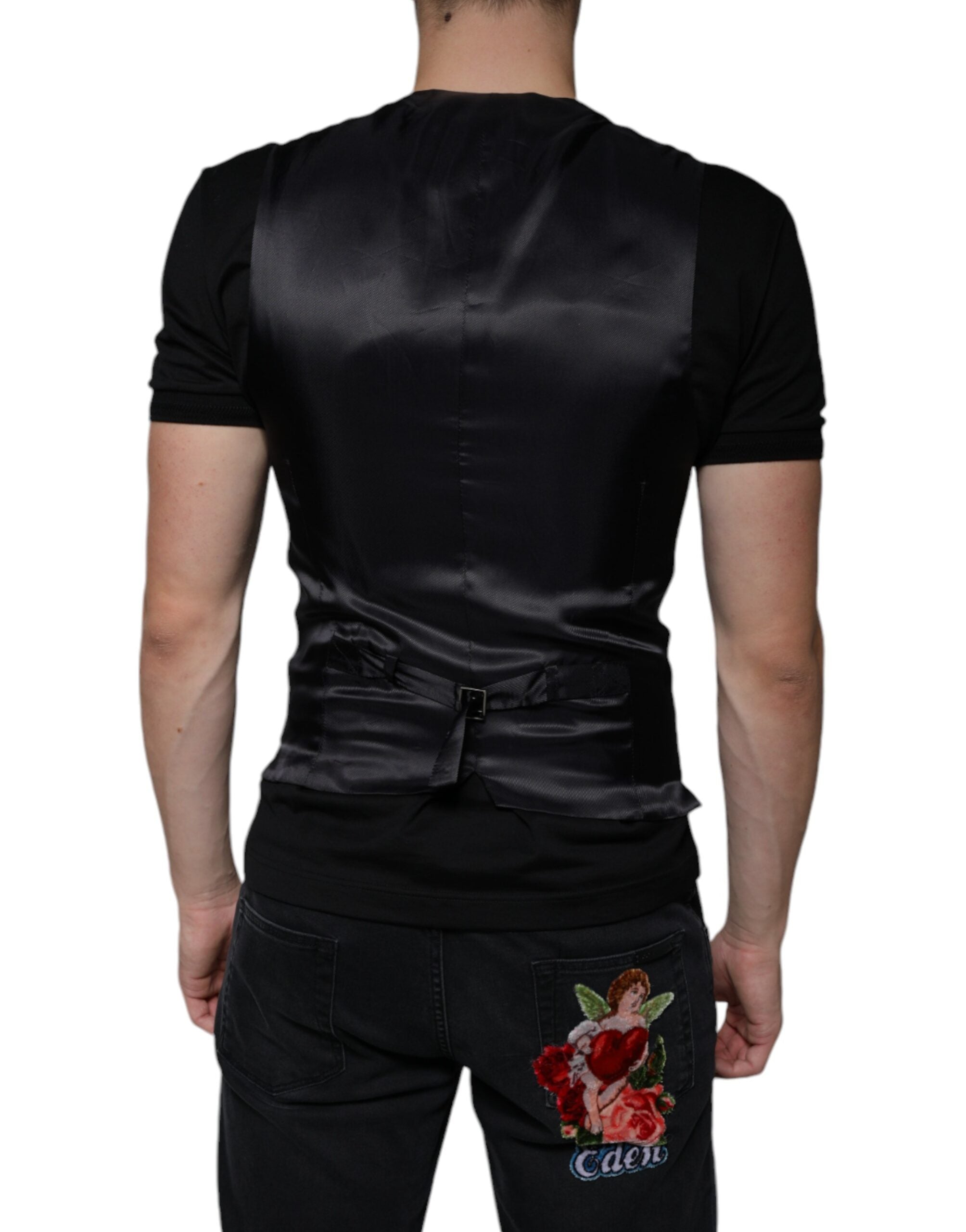 Dolce & Gabbana Black Leather Vest Dress Formal Vest-4