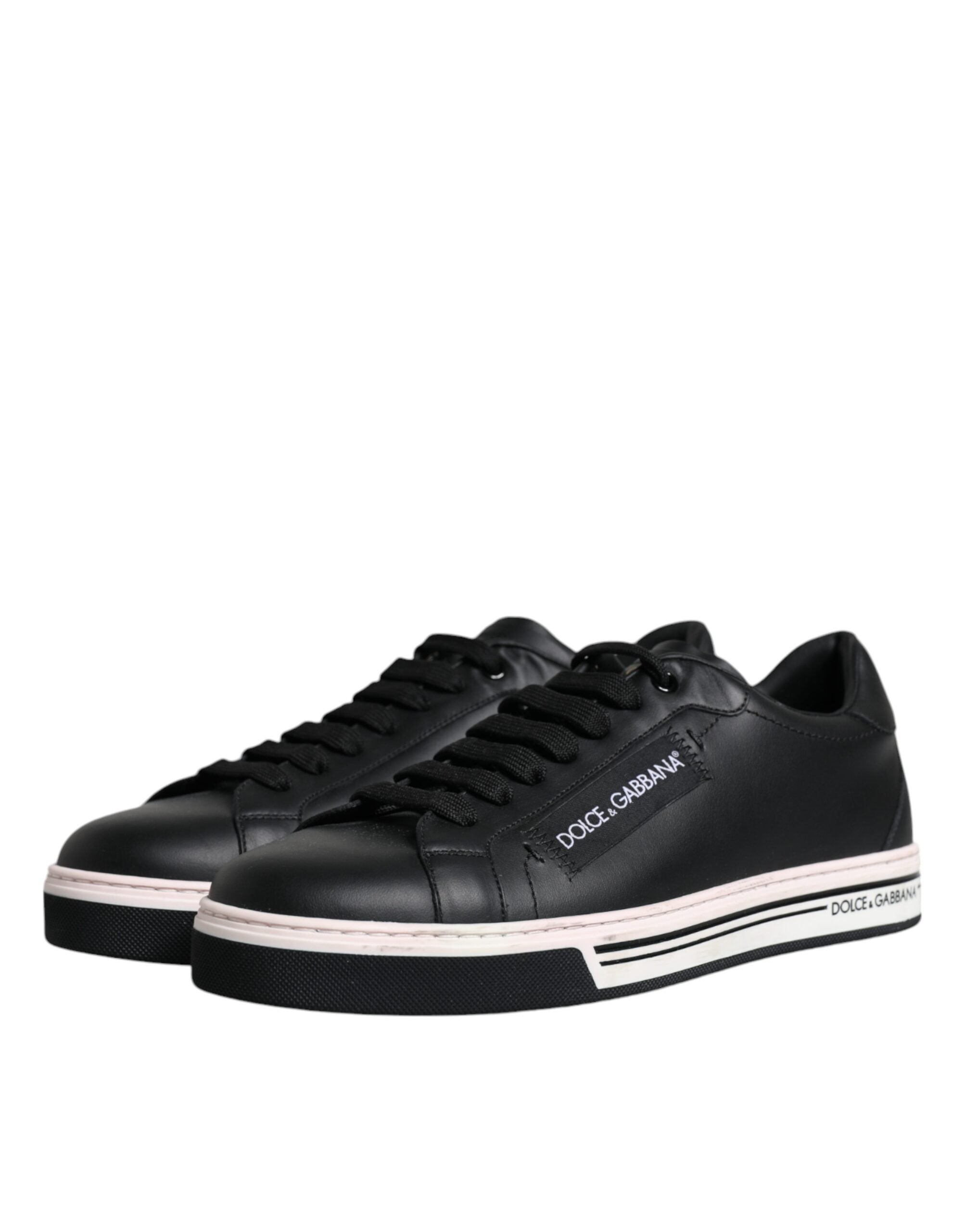 Dolce & Gabbana Schwarz Leder Low Top Männer Turnschuhe Schuhe-4