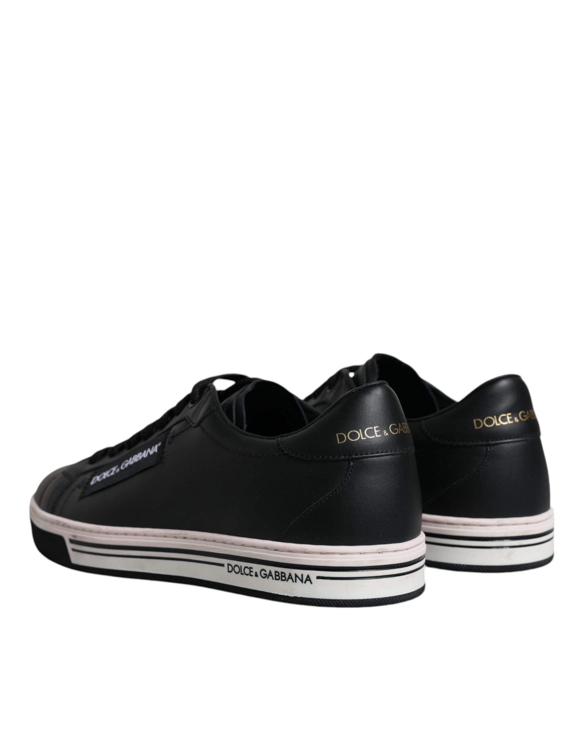 Dolce & Gabbana Schwarz Leder Low Top Männer Turnschuhe Schuhe-5