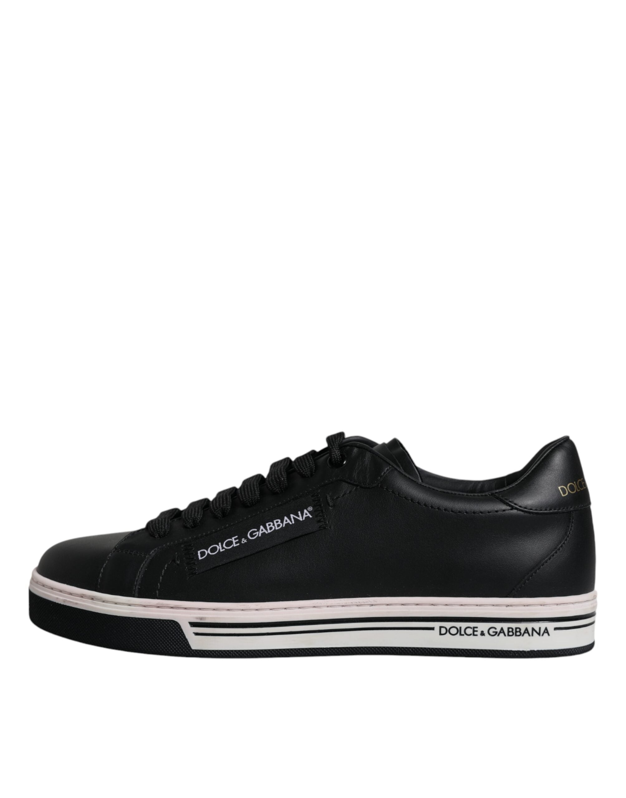 Dolce & Gabbana Schwarz Leder Low Top Männer Turnschuhe Schuhe-6