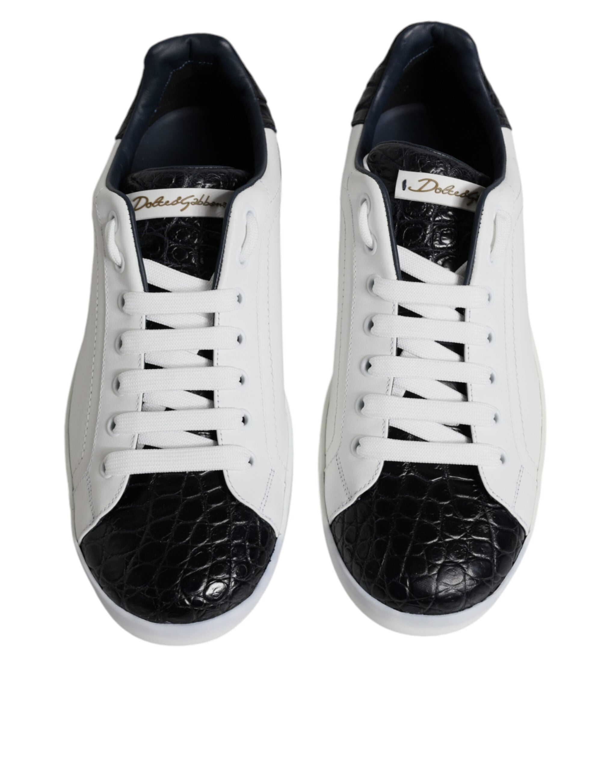 Dolce & Gabbana Weißes Leder Logo Portofino Sneaker Schuhe-3