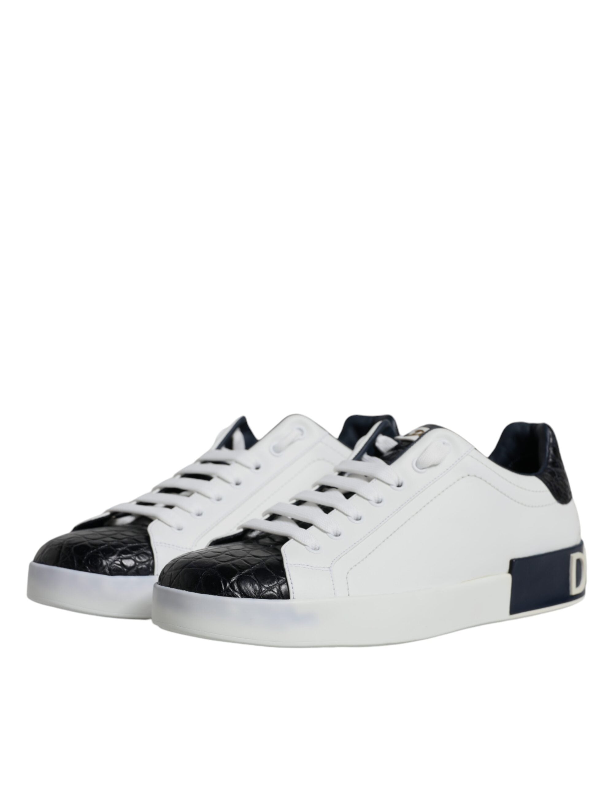 Dolce & Gabbana Weißes Leder Logo Portofino Sneaker Schuhe-4