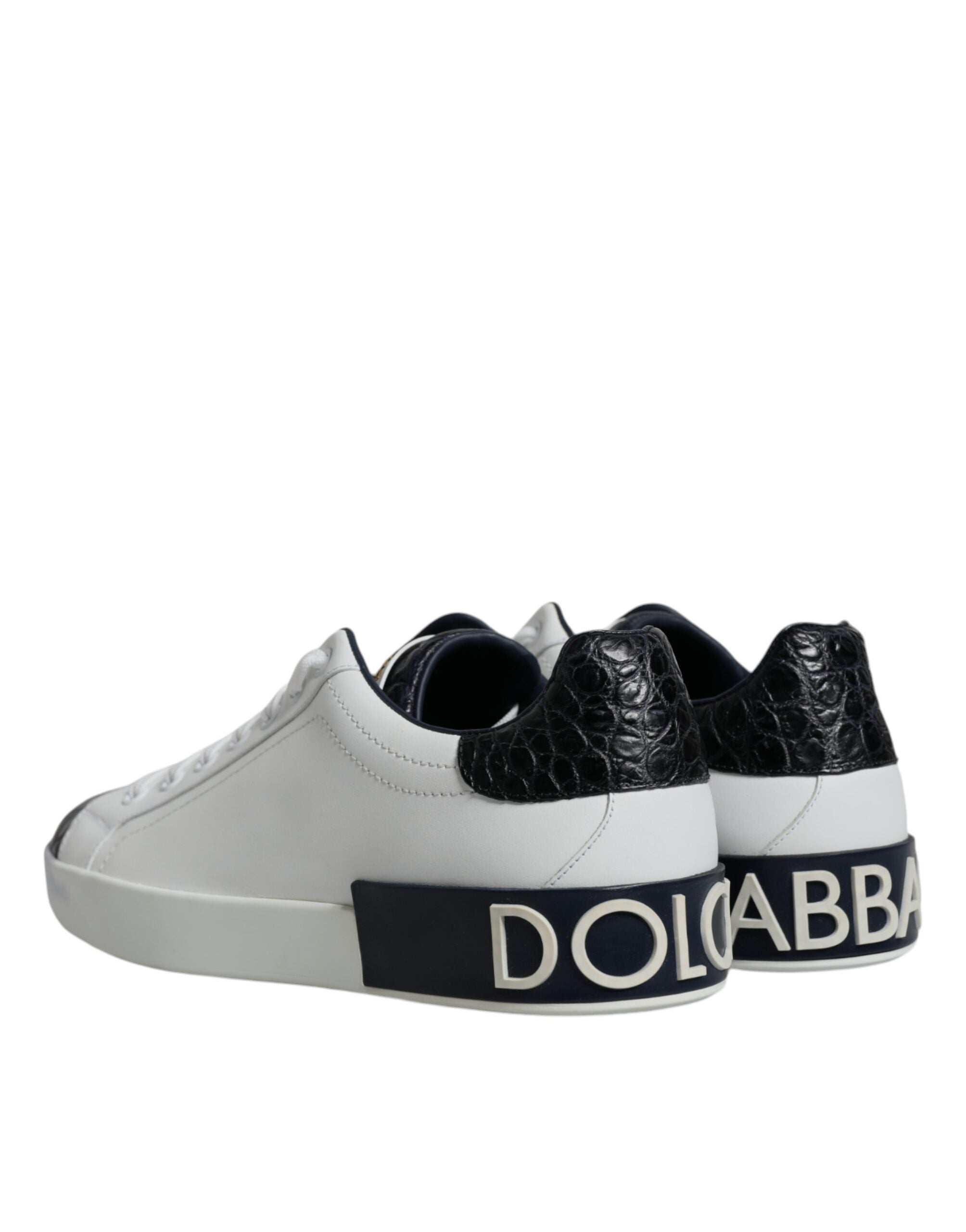 Dolce & Gabbana Weißes Leder Logo Portofino Sneaker Schuhe-5