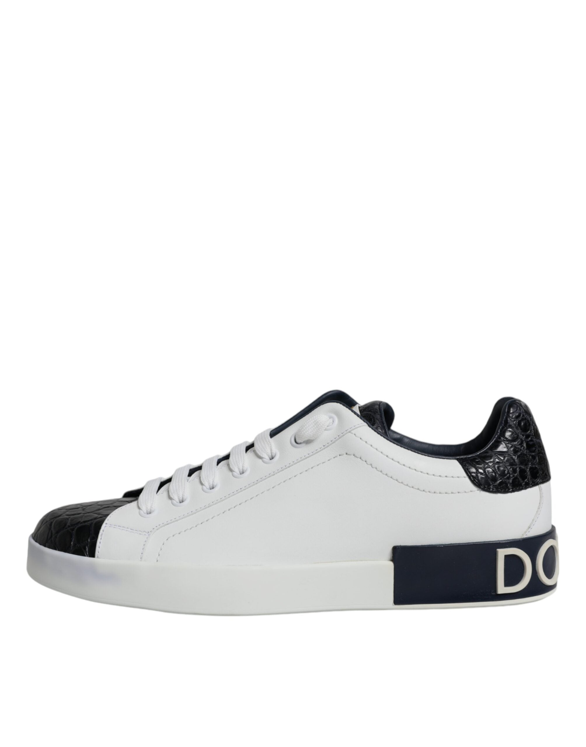 Dolce & Gabbana Weißes Leder Logo Portofino Sneaker Schuhe-6