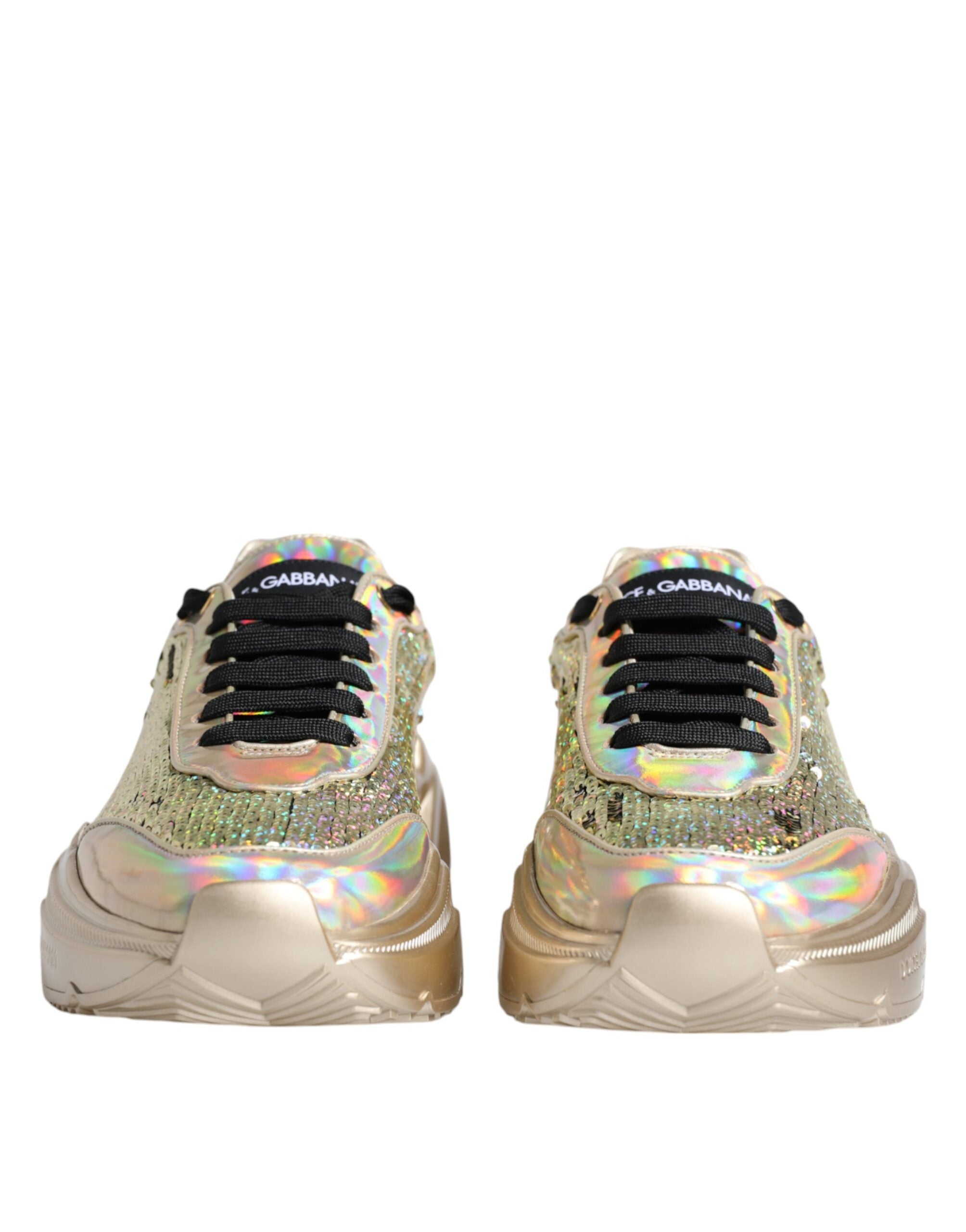 Dolce & Gabbana Gold Pailletten Iridiscent Daymaster Turnschuhe Schuhe-2