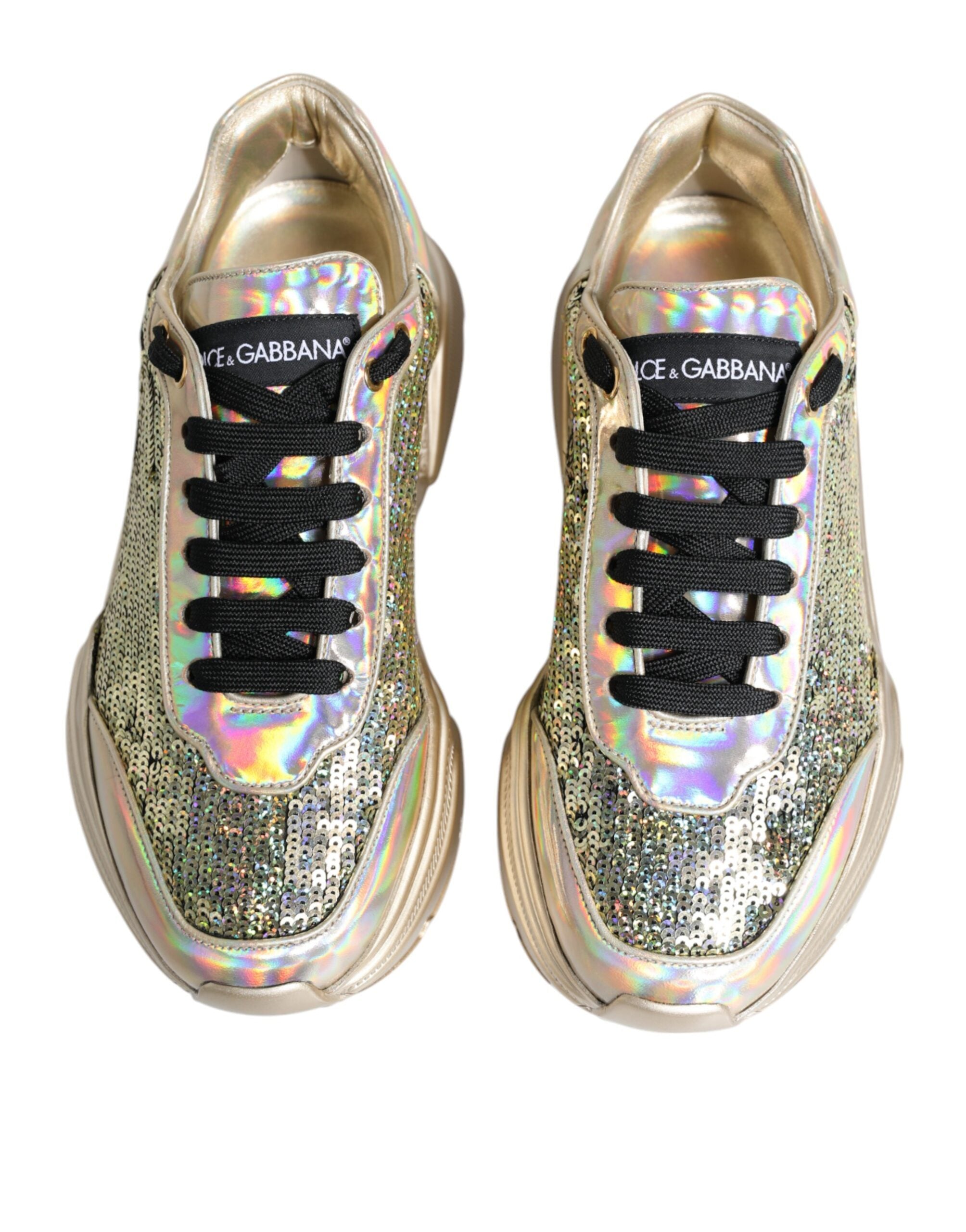 Dolce & Gabbana Gold Pailletten Iridiscent Daymaster Turnschuhe Schuhe-3