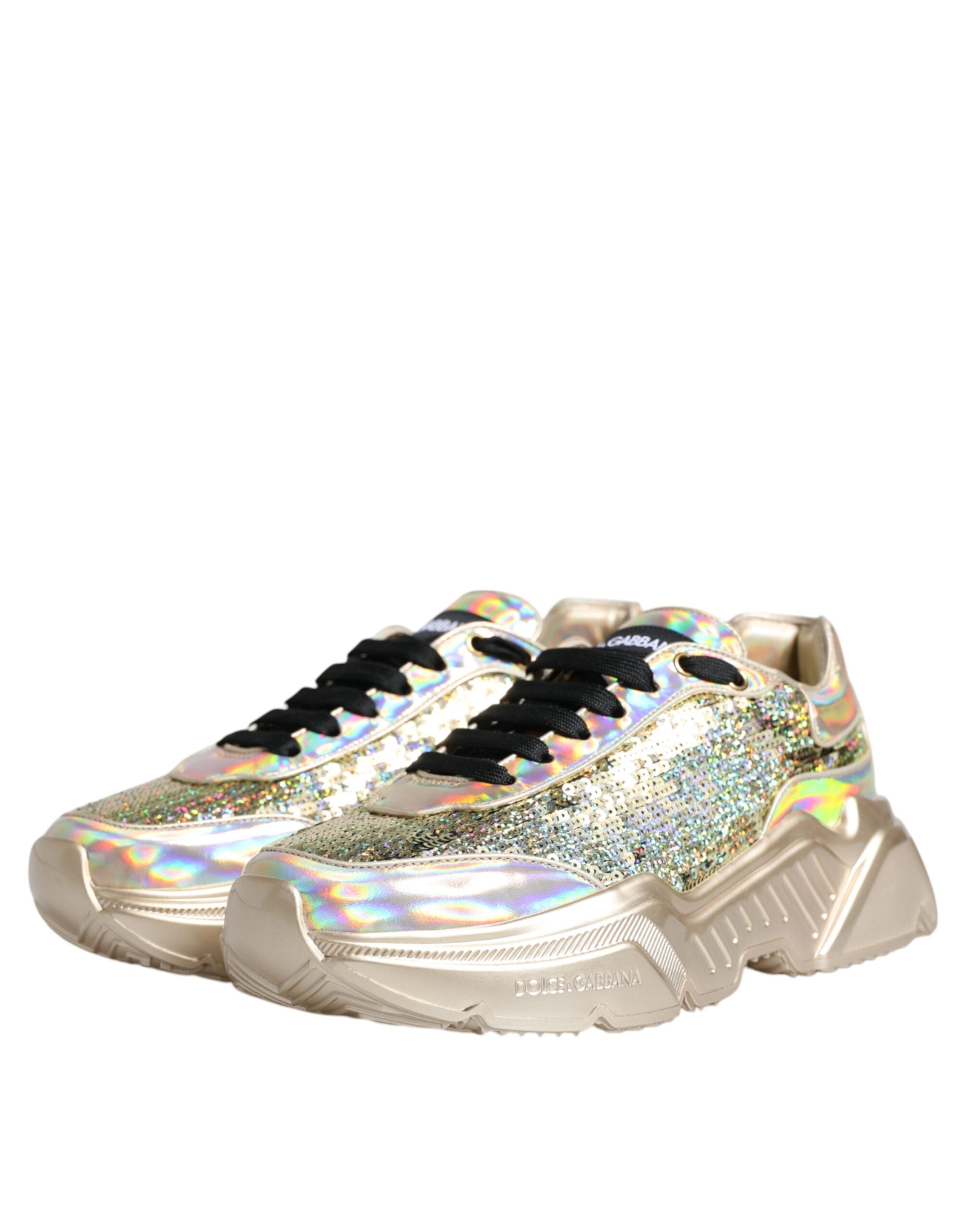 Dolce & Gabbana Gold Pailletten Iridiscent Daymaster Turnschuhe Schuhe-4