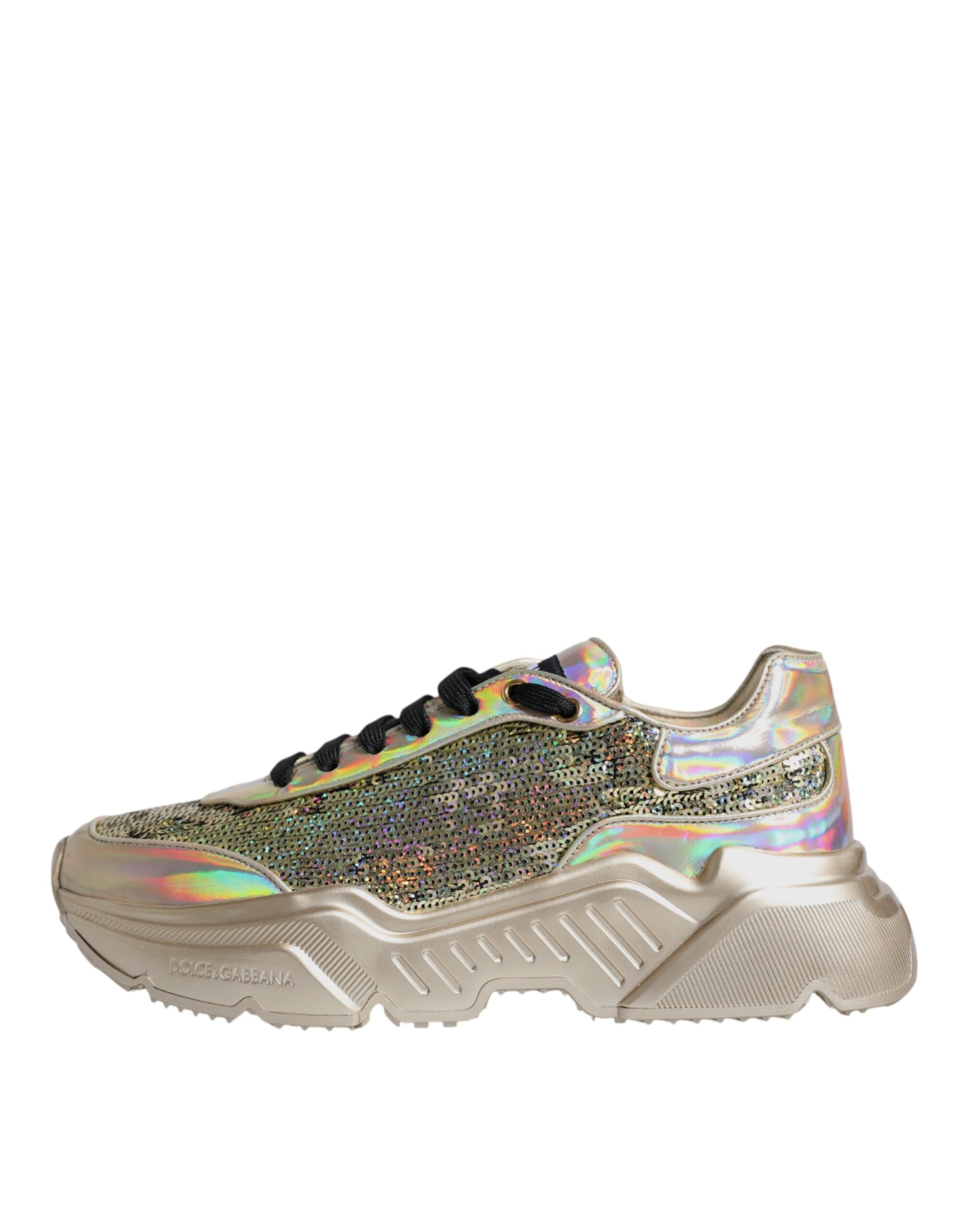 Dolce & Gabbana Gold Pailletten Iridiscent Daymaster Turnschuhe Schuhe-6
