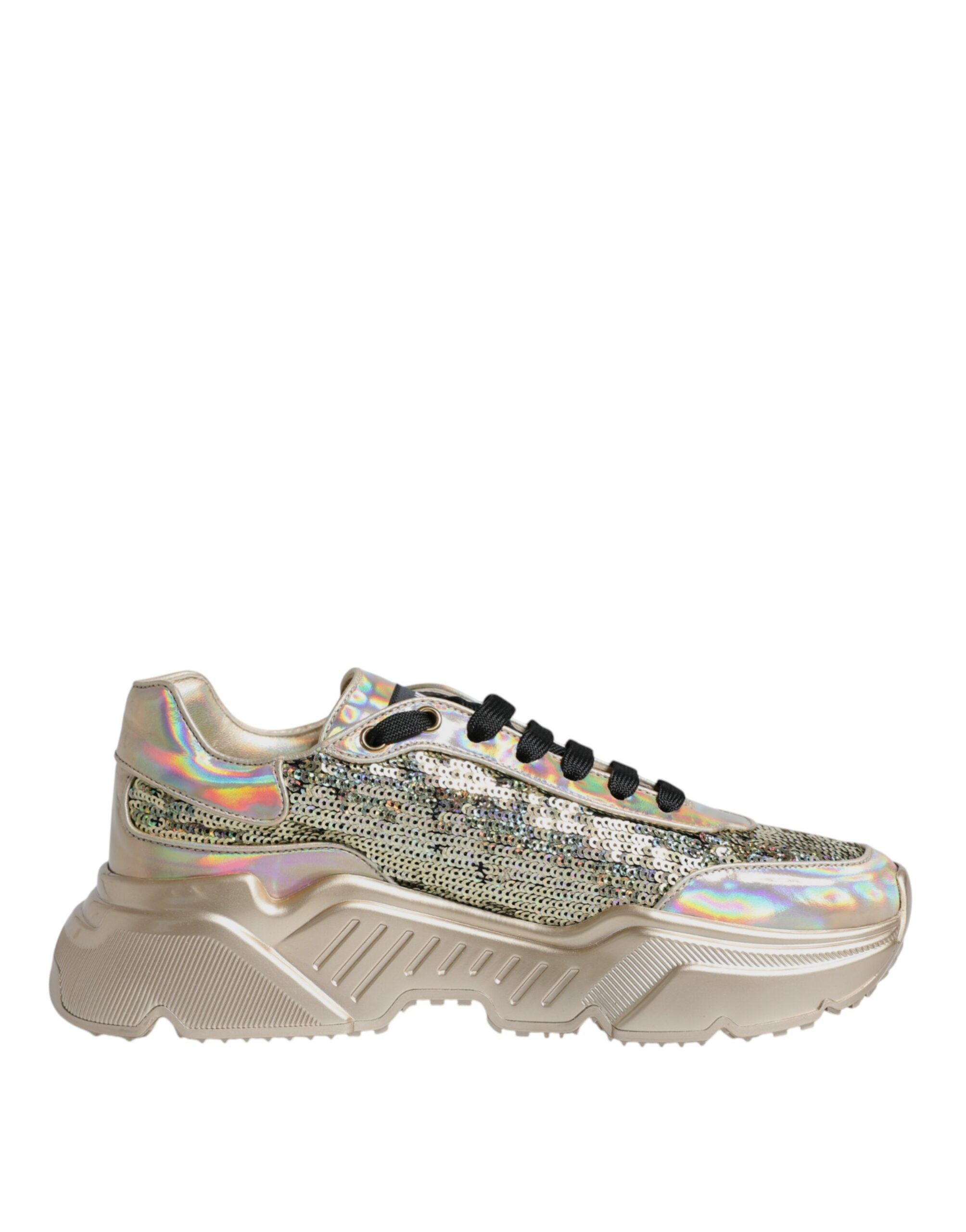 Dolce & Gabbana Gold Pailletten Iridiscent Daymaster Turnschuhe Schuhe-1