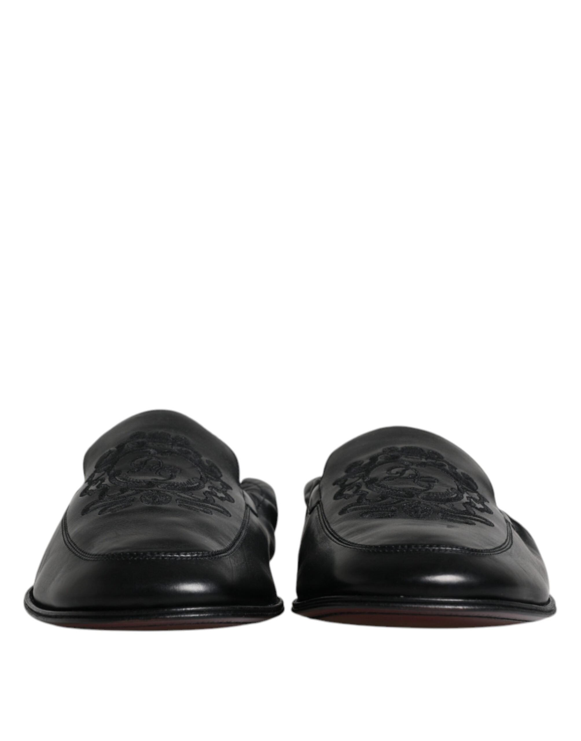 Dolce & Gabbana Schwarzes Logo besticktes Leder Loafer Männer Kleid Schuhe-2