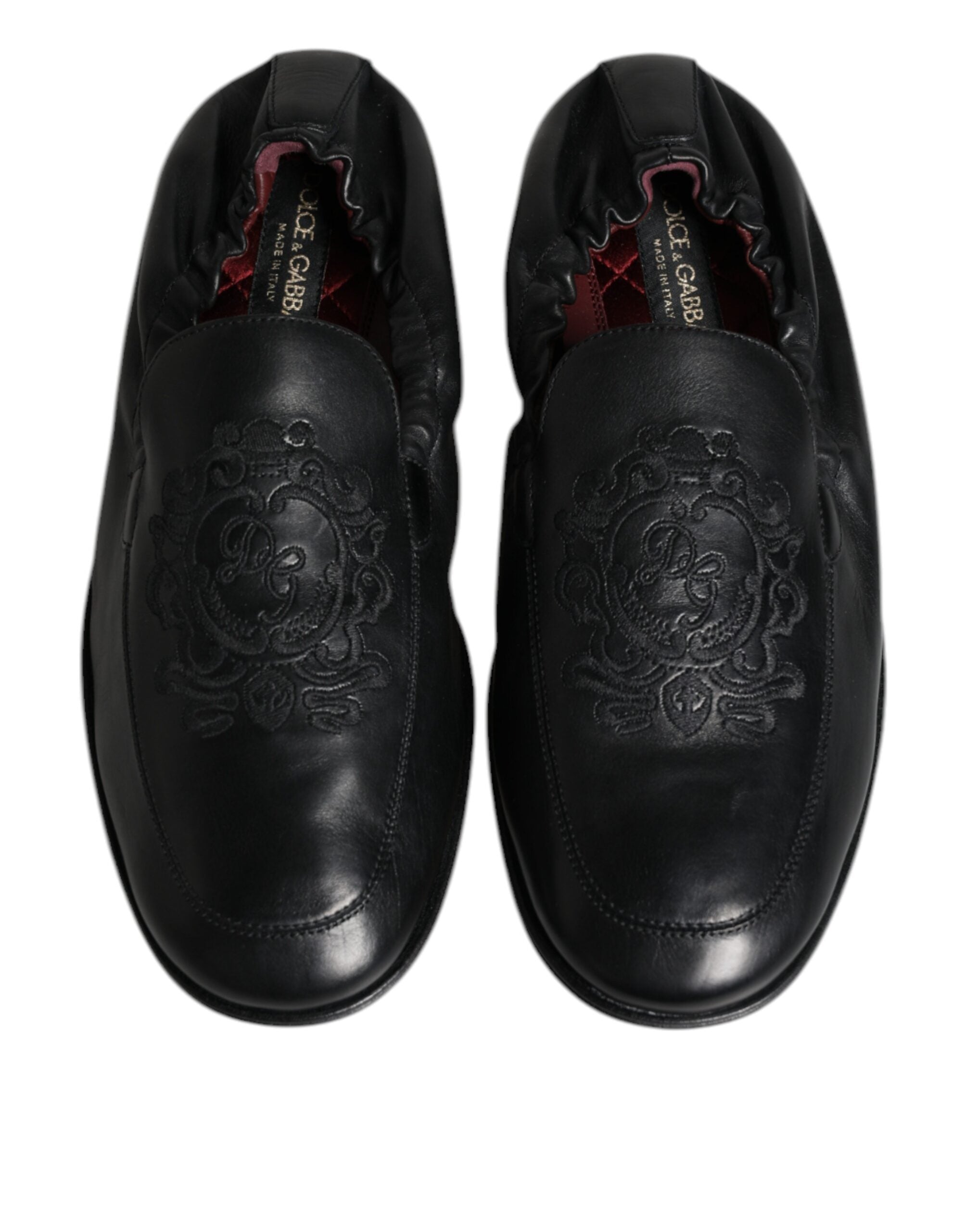 Dolce & Gabbana Schwarzes Logo besticktes Leder Loafer Männer Kleid Schuhe-3