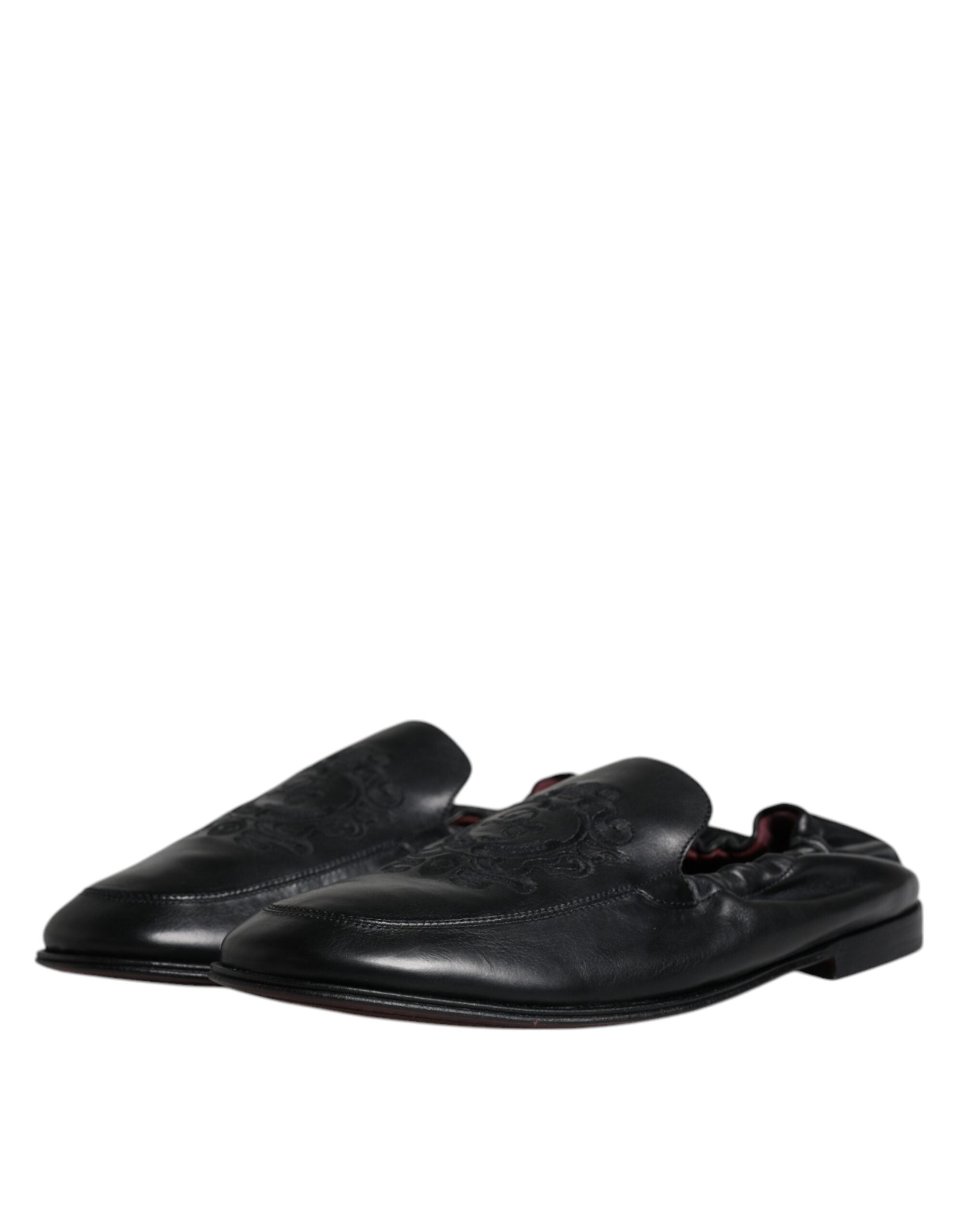 Dolce & Gabbana Schwarzes Logo besticktes Leder Loafer Männer Kleid Schuhe-4