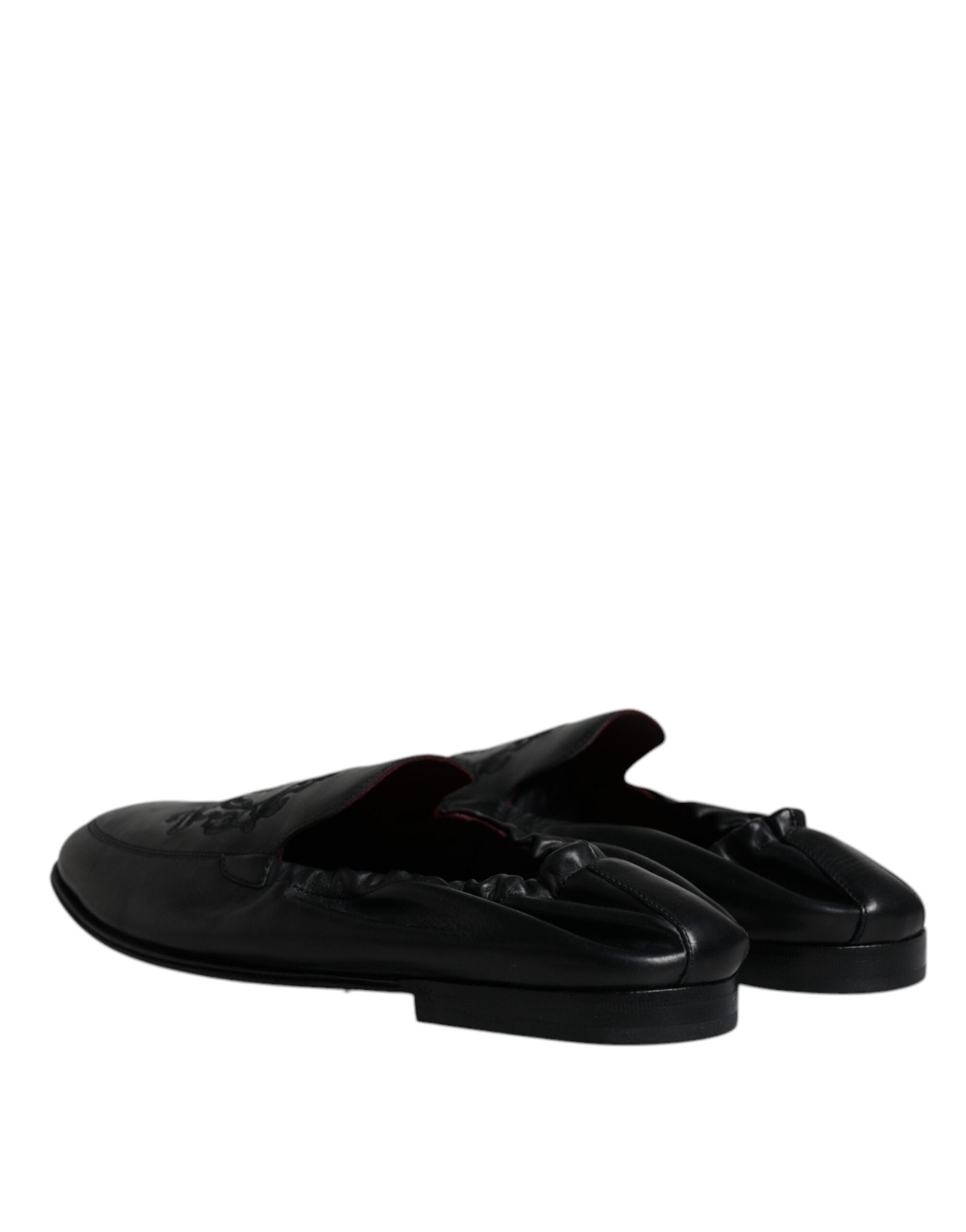 Dolce & Gabbana Schwarzes Logo besticktes Leder Loafer Männer Kleid Schuhe-5