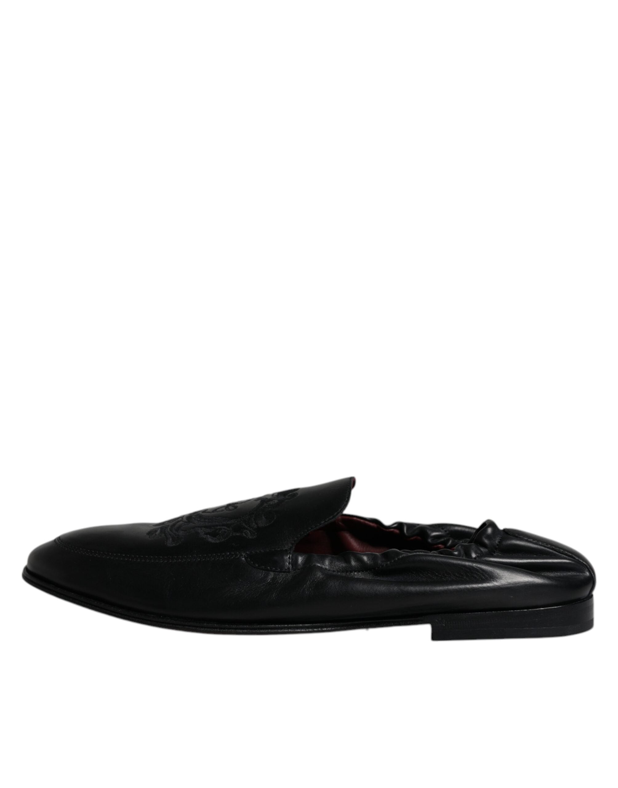 Dolce & Gabbana Schwarzes Logo besticktes Leder Loafer Männer Kleid Schuhe-6
