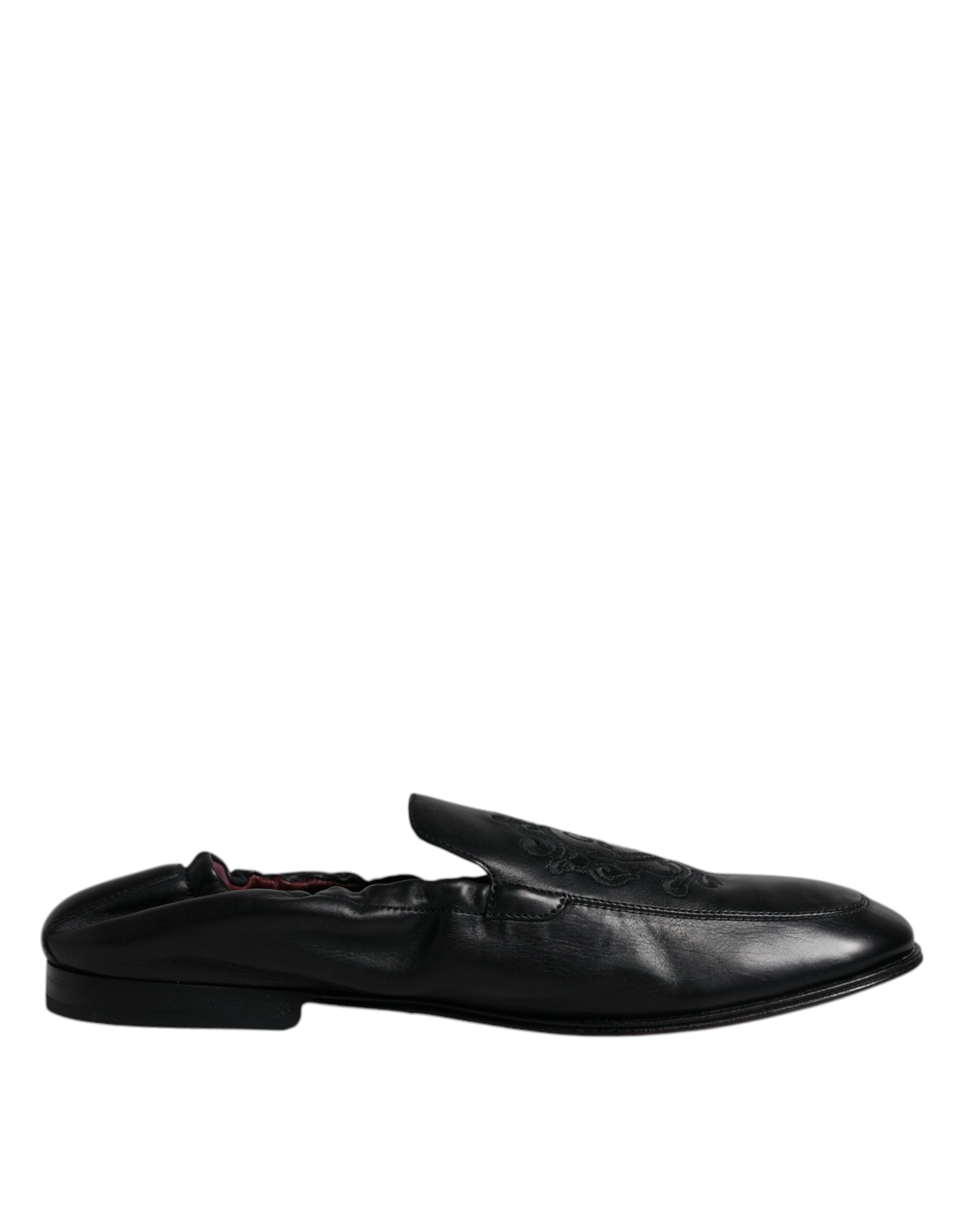 Dolce & Gabbana Schwarzes Logo besticktes Leder Loafer Männer Kleid Schuhe-1