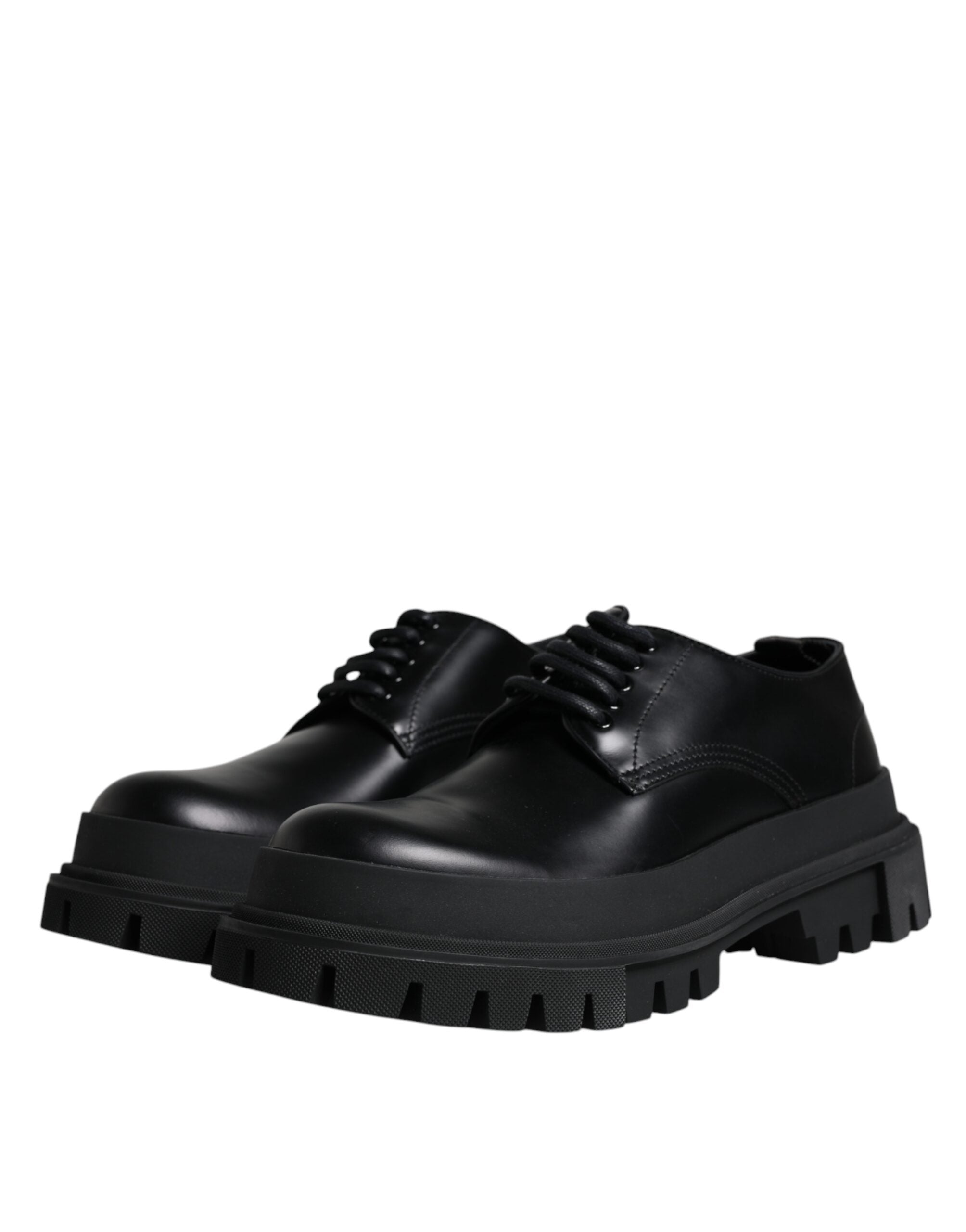 Dolce & Gabbana Schwarze Leder-Schnürschuhe für Trekking-Anzüge-4