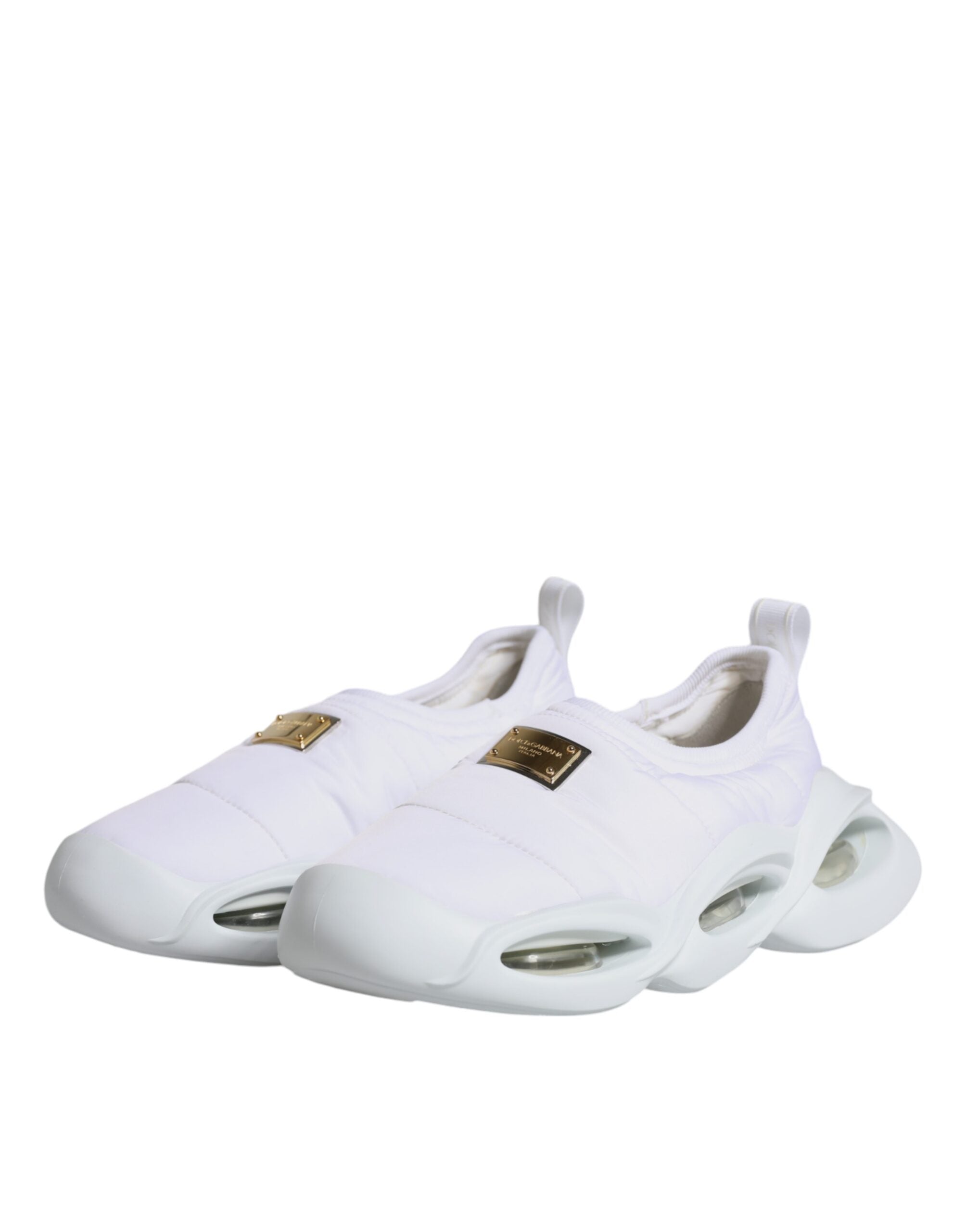 Dolce & Gabbana White Padded Fabric Low Top Sneakers Shoes-4