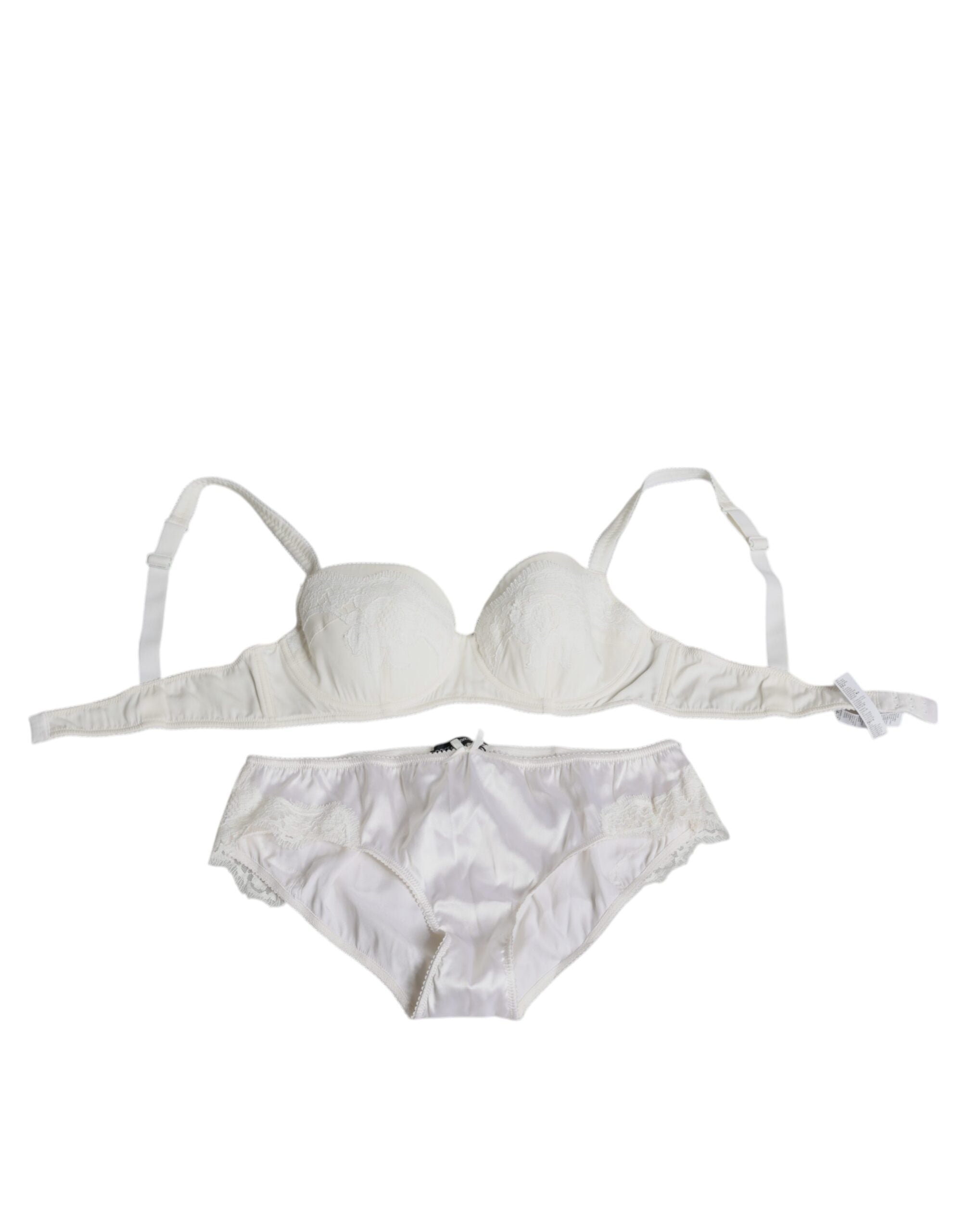 Dolce & Gabbana White Silk Stretch Panties Balconette Bra Underwear-1