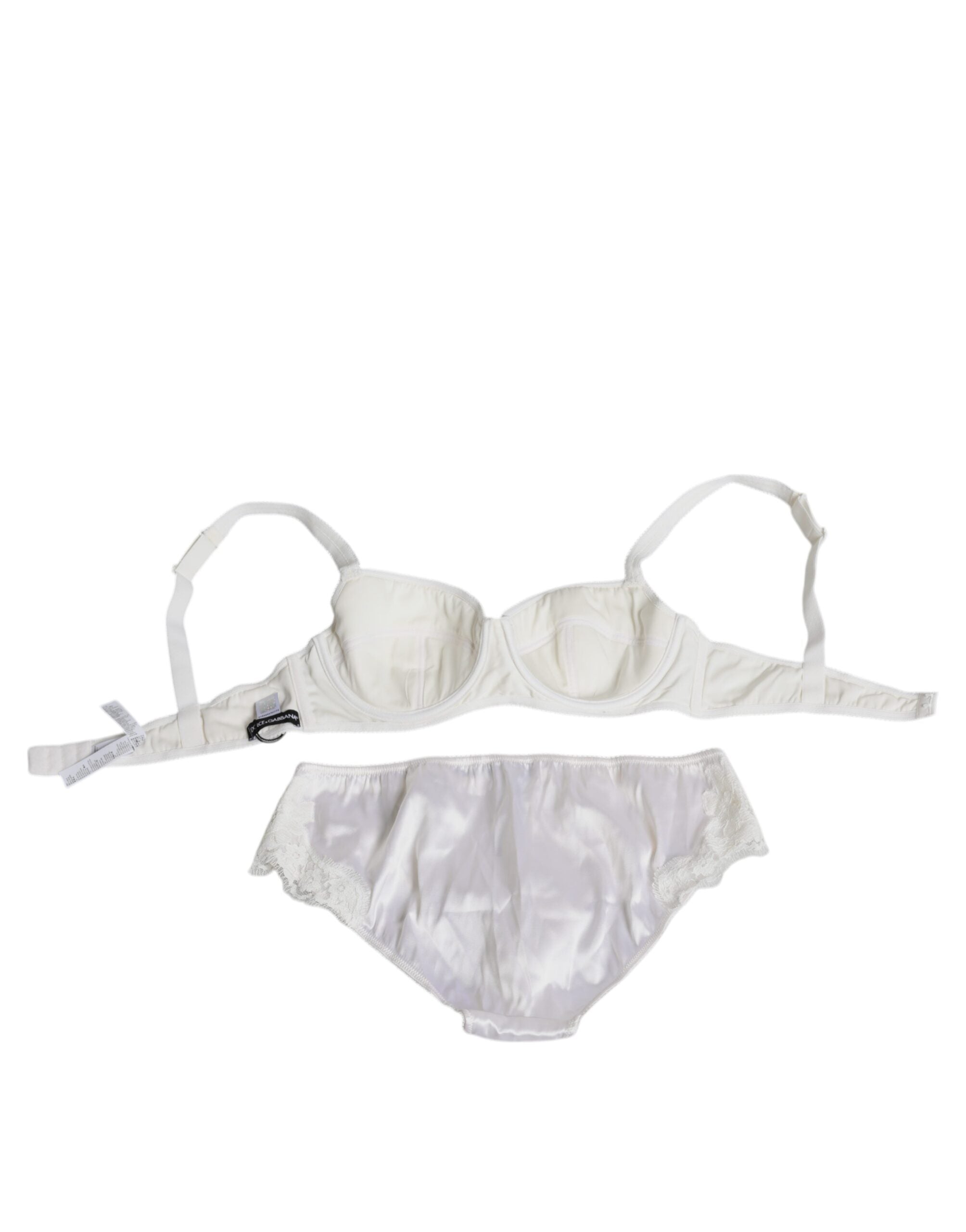 Dolce & Gabbana White Silk Stretch Panties Balconette Bra Underwear-5