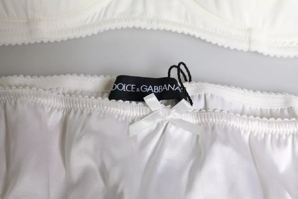 Dolce & Gabbana White Silk Stretch Panties Balconette Bra Underwear-7