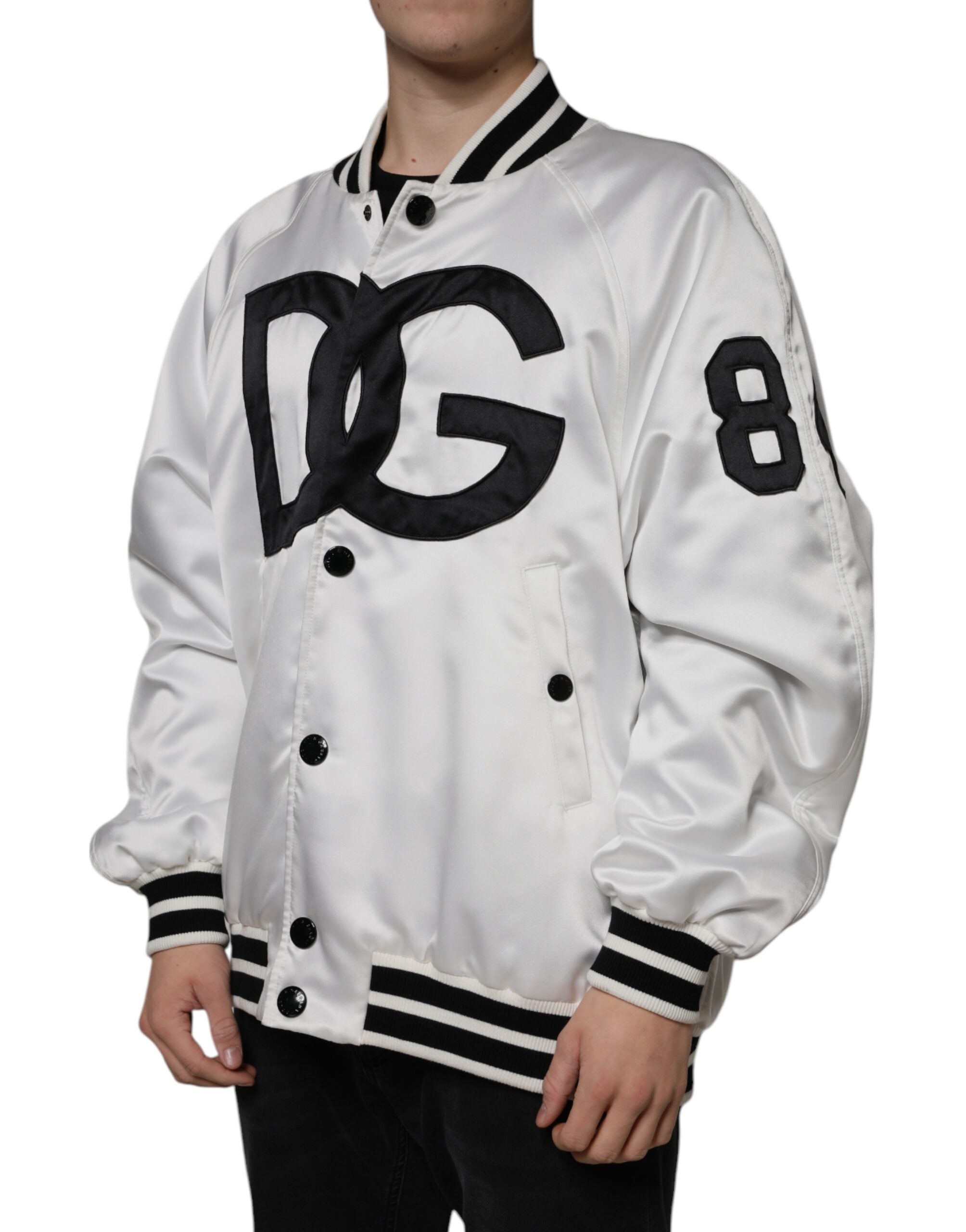 Dolce & Gabbana White Polyester Logo Bomber Jacket with Full Zip-3