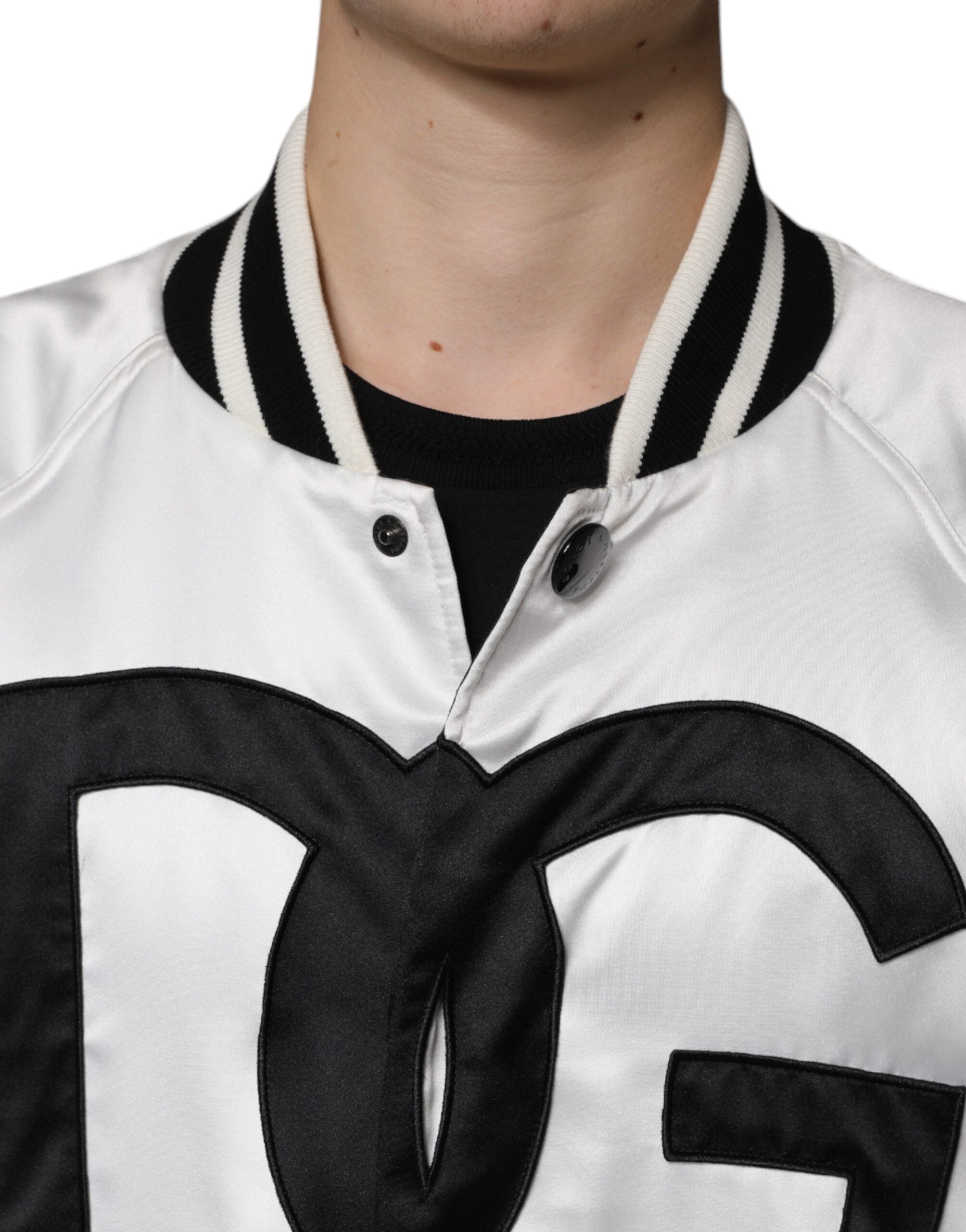 Dolce & Gabbana White Polyester Logo Bomber Jacket with Full Zip-5