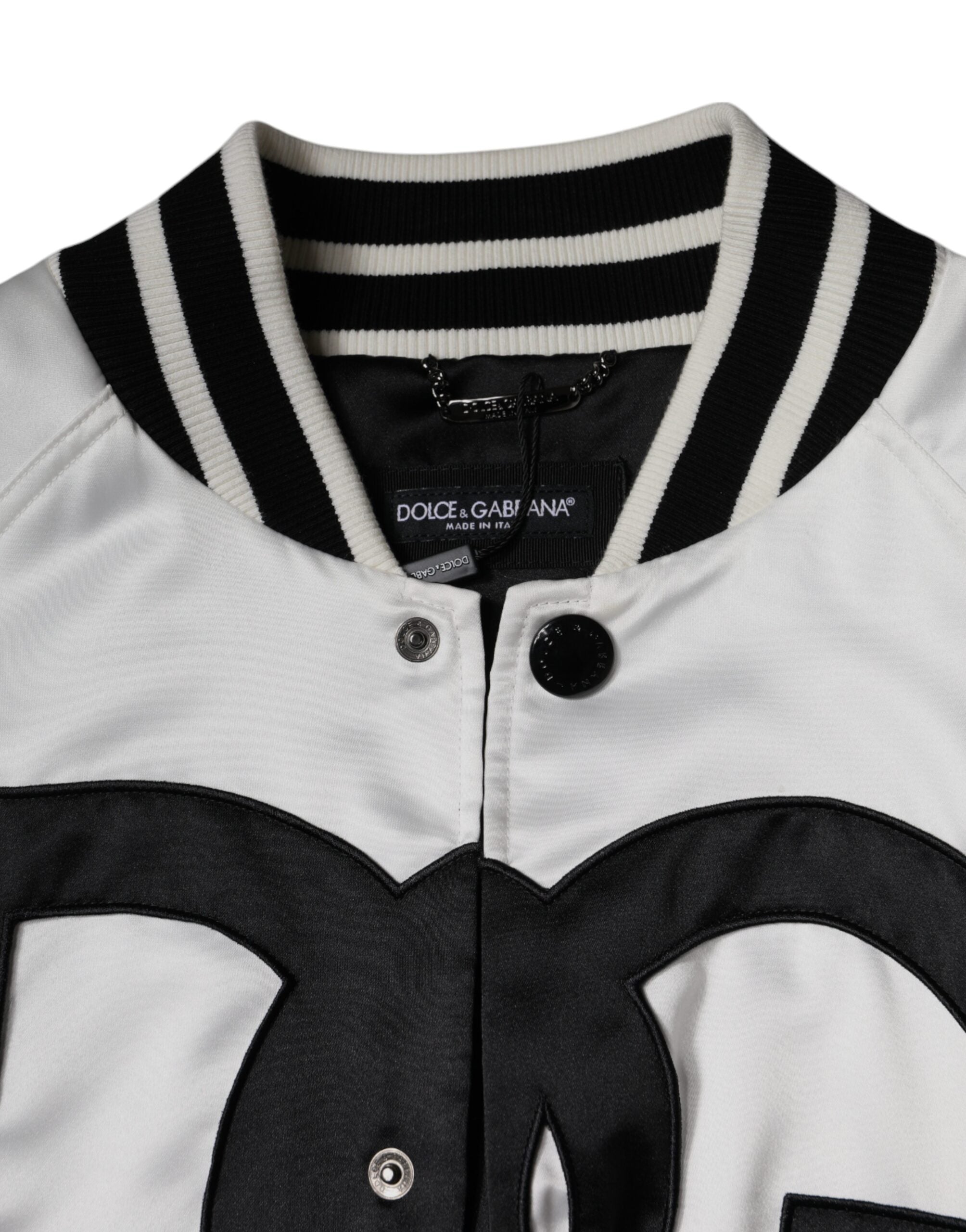 Dolce & Gabbana White Polyester Logo Bomber Jacket with Full Zip-7