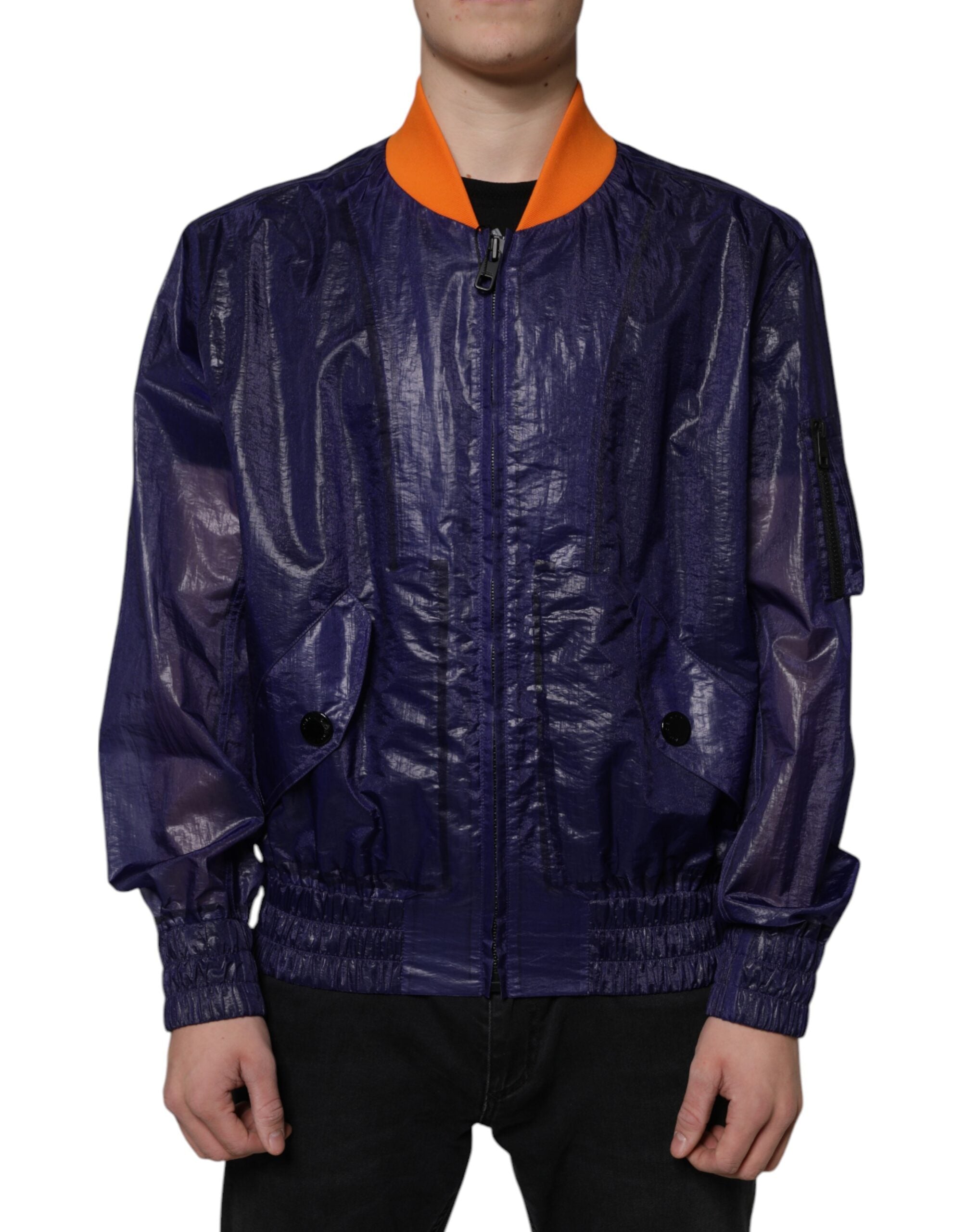 Dolce & Gabbana Blue Cotton Stretch Bomber Jacket with Full Zip-2