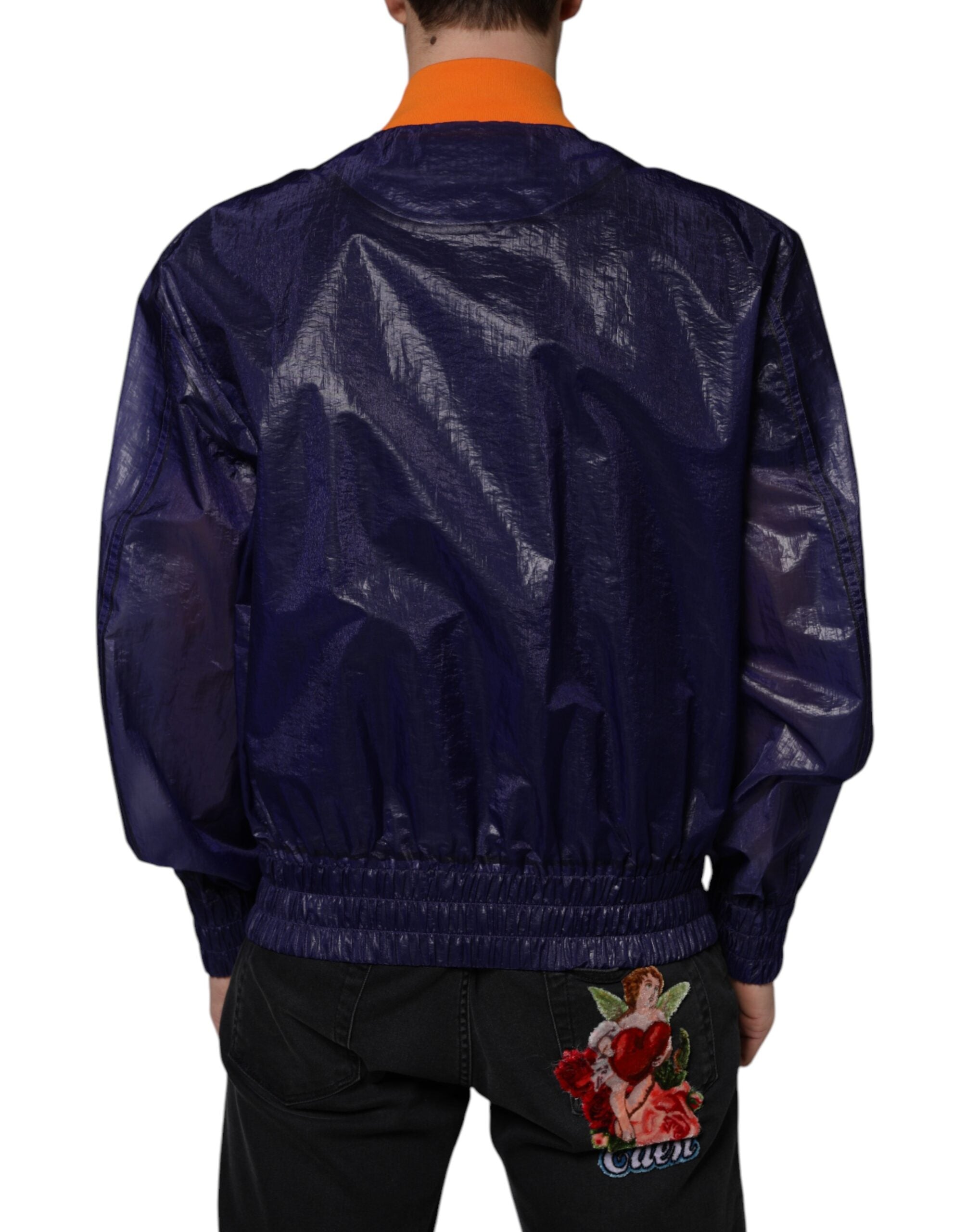 Dolce & Gabbana Blue Cotton Stretch Bomber Jacket with Full Zip-4