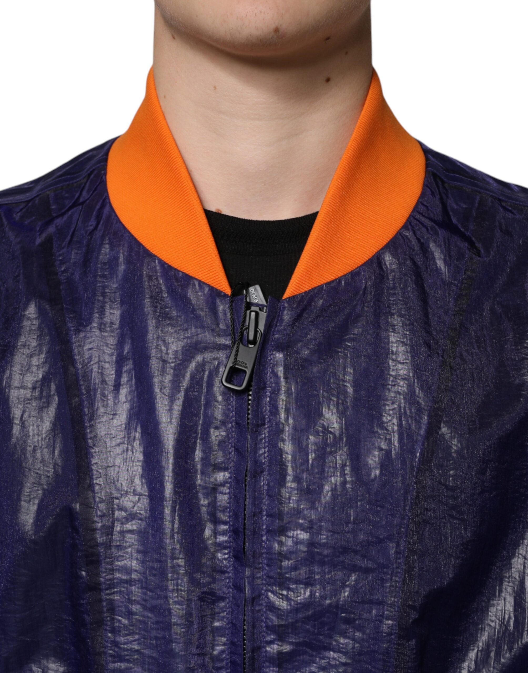 Dolce & Gabbana Blue Cotton Stretch Bomber Jacket with Full Zip-5