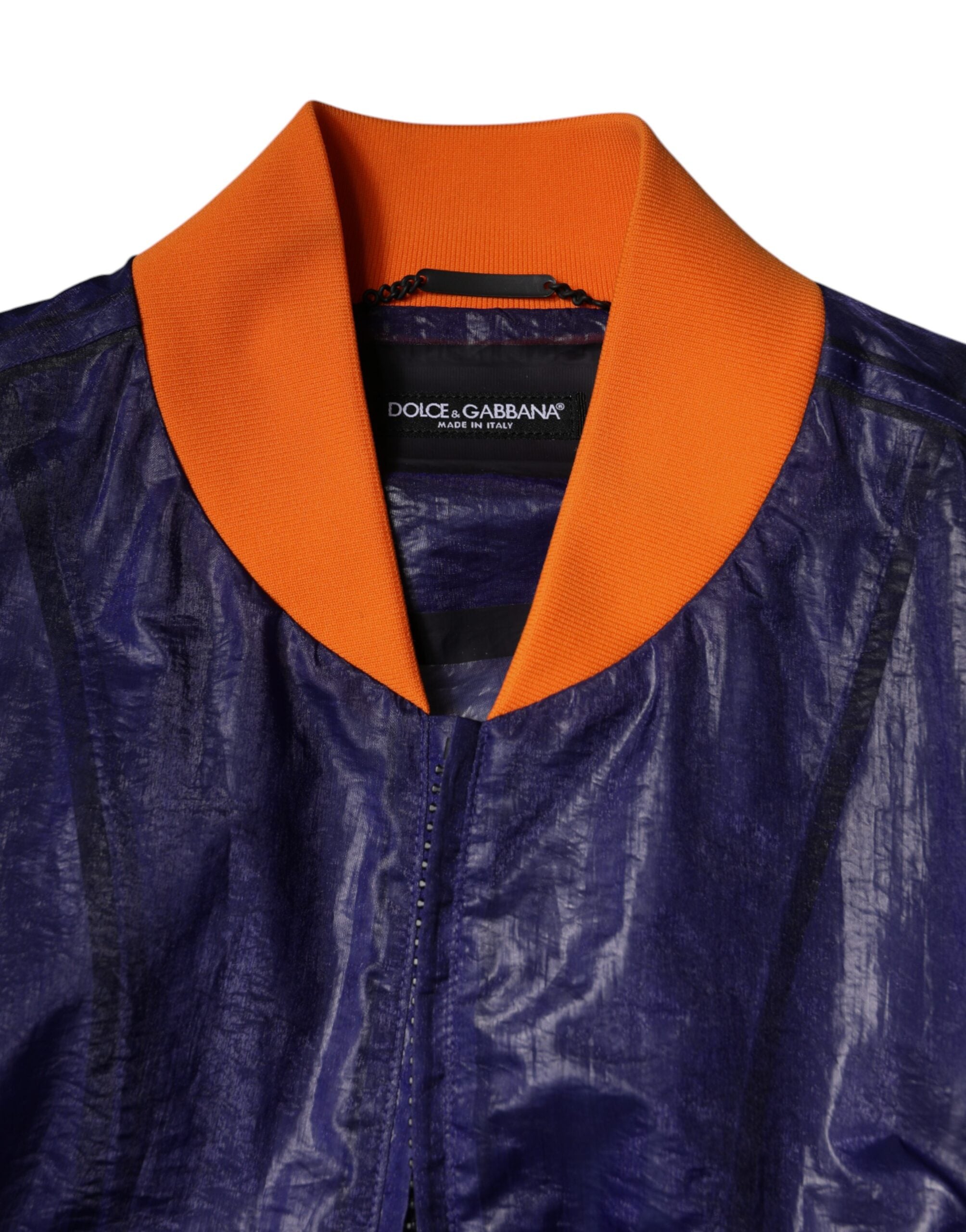 Dolce & Gabbana Blue Cotton Stretch Bomber Jacket with Full Zip-7