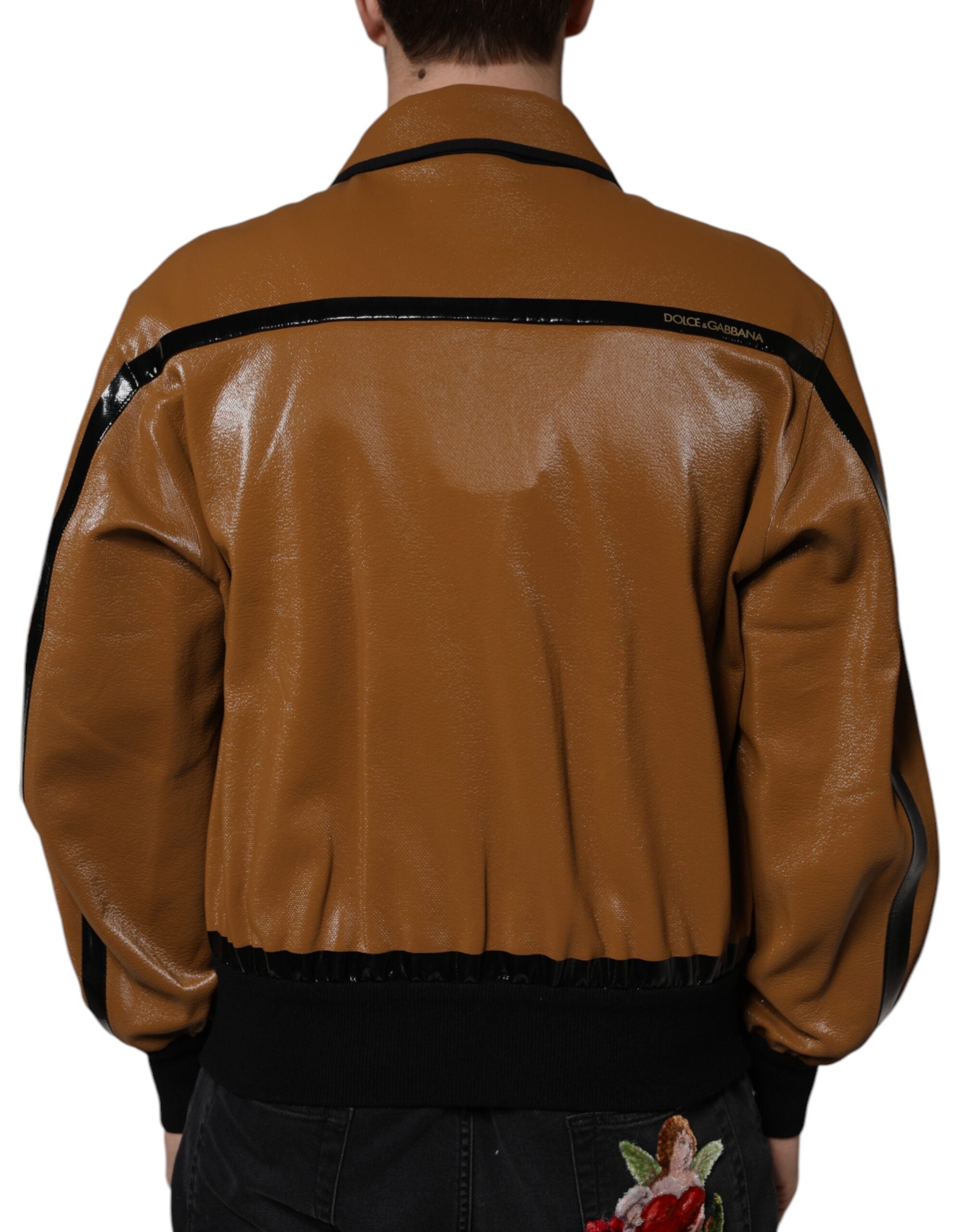Dolce & Gabbana brown leather bomber jacket with zipper for men-4