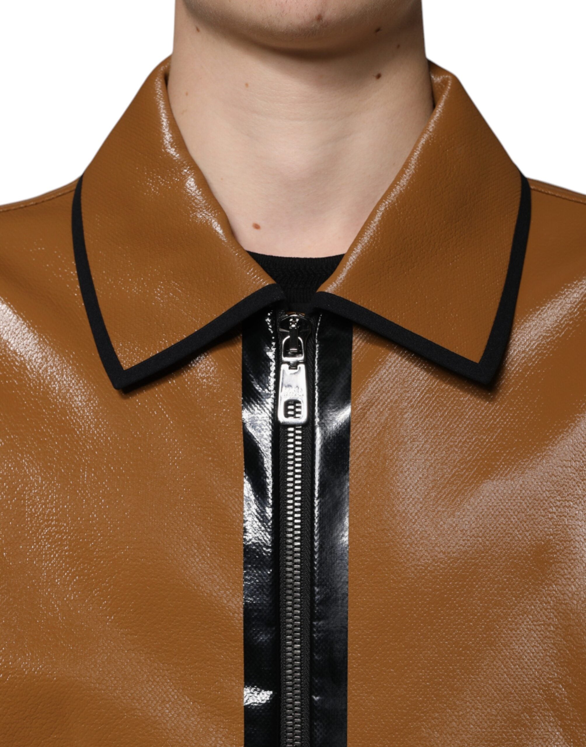 Dolce & Gabbana brown leather bomber jacket with zipper for men-5