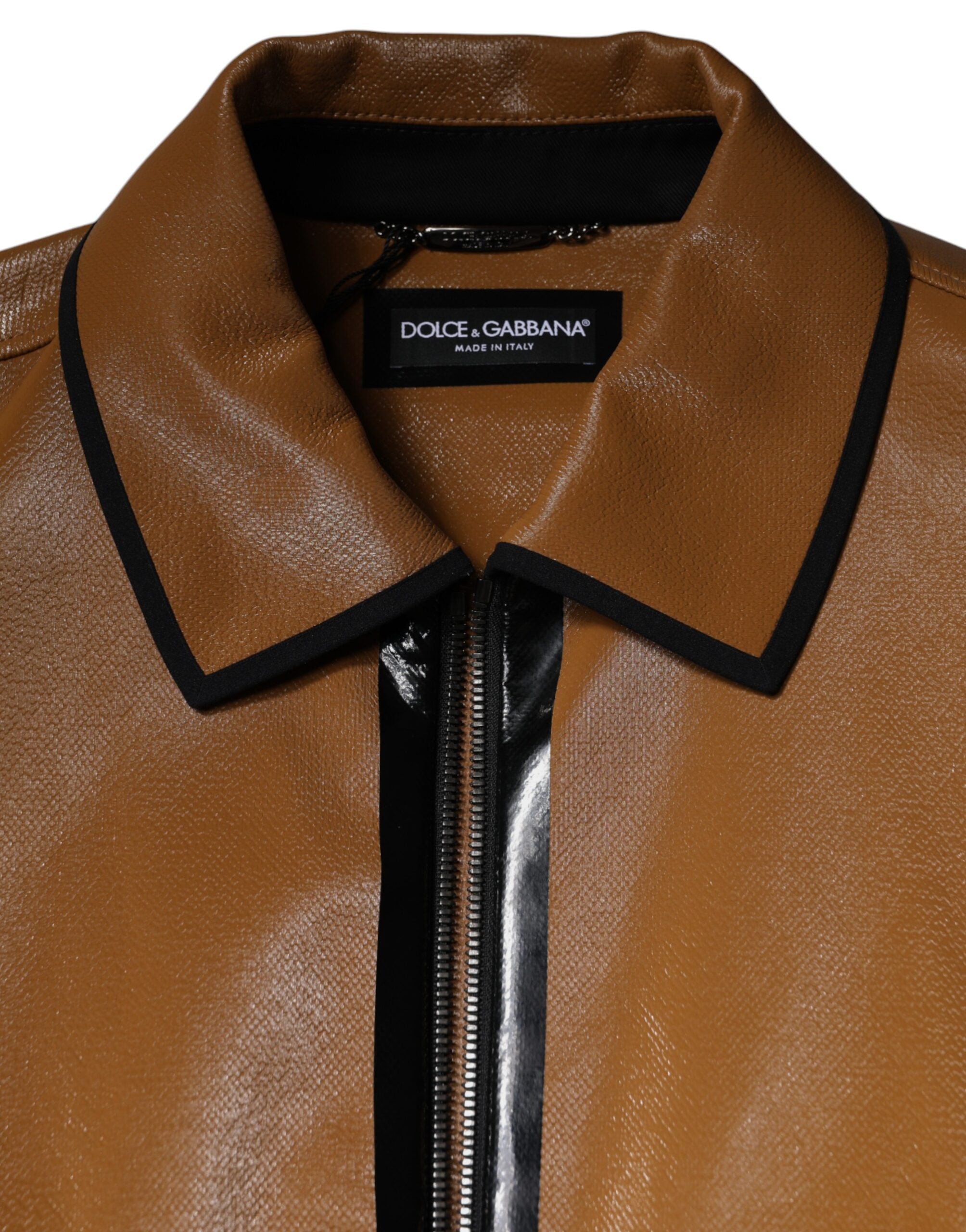 Dolce & Gabbana brown leather bomber jacket with zipper for men-8