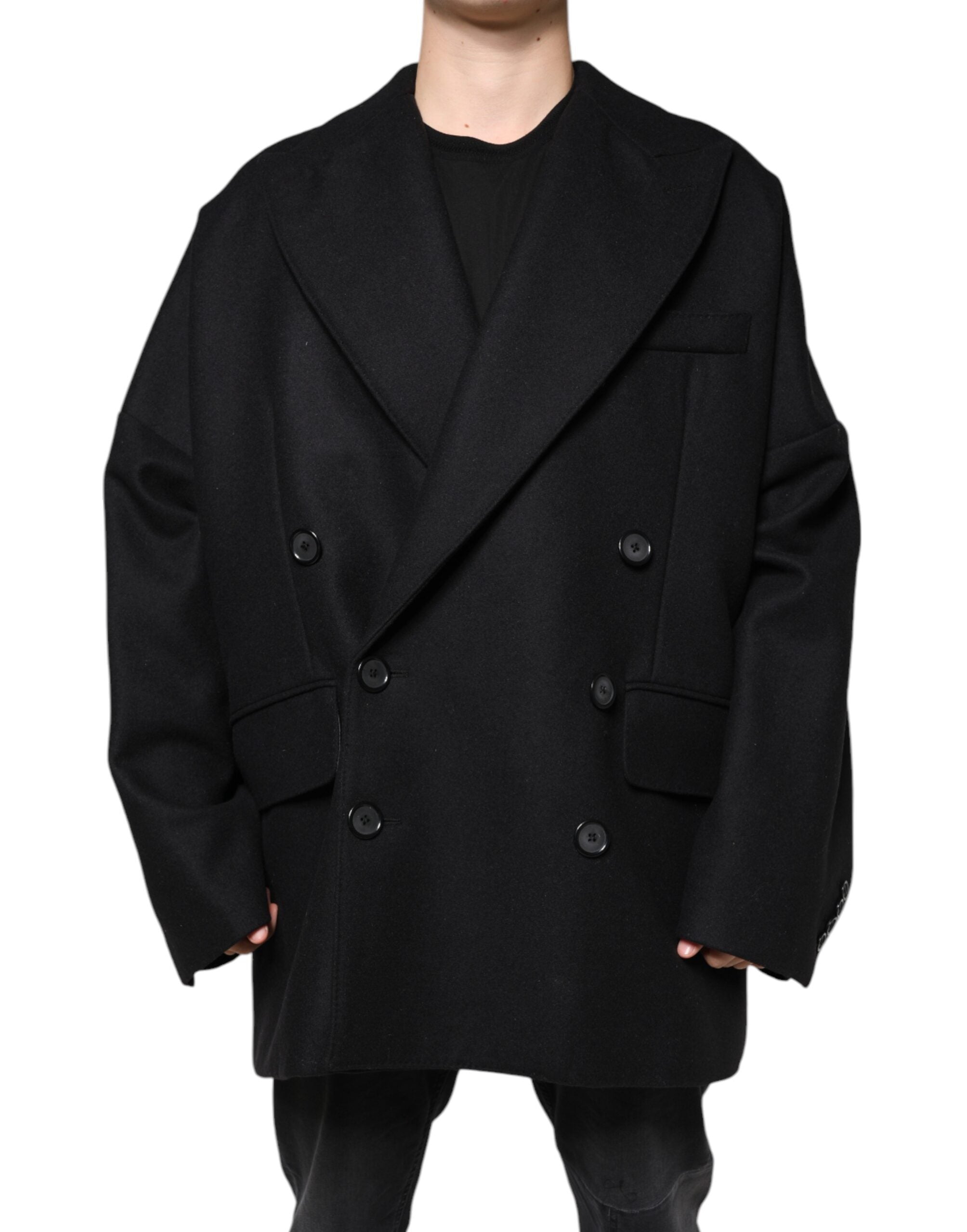 Dolce & Gabbana Black Wool Coat Double Breasted Men's Coat Jacket-2