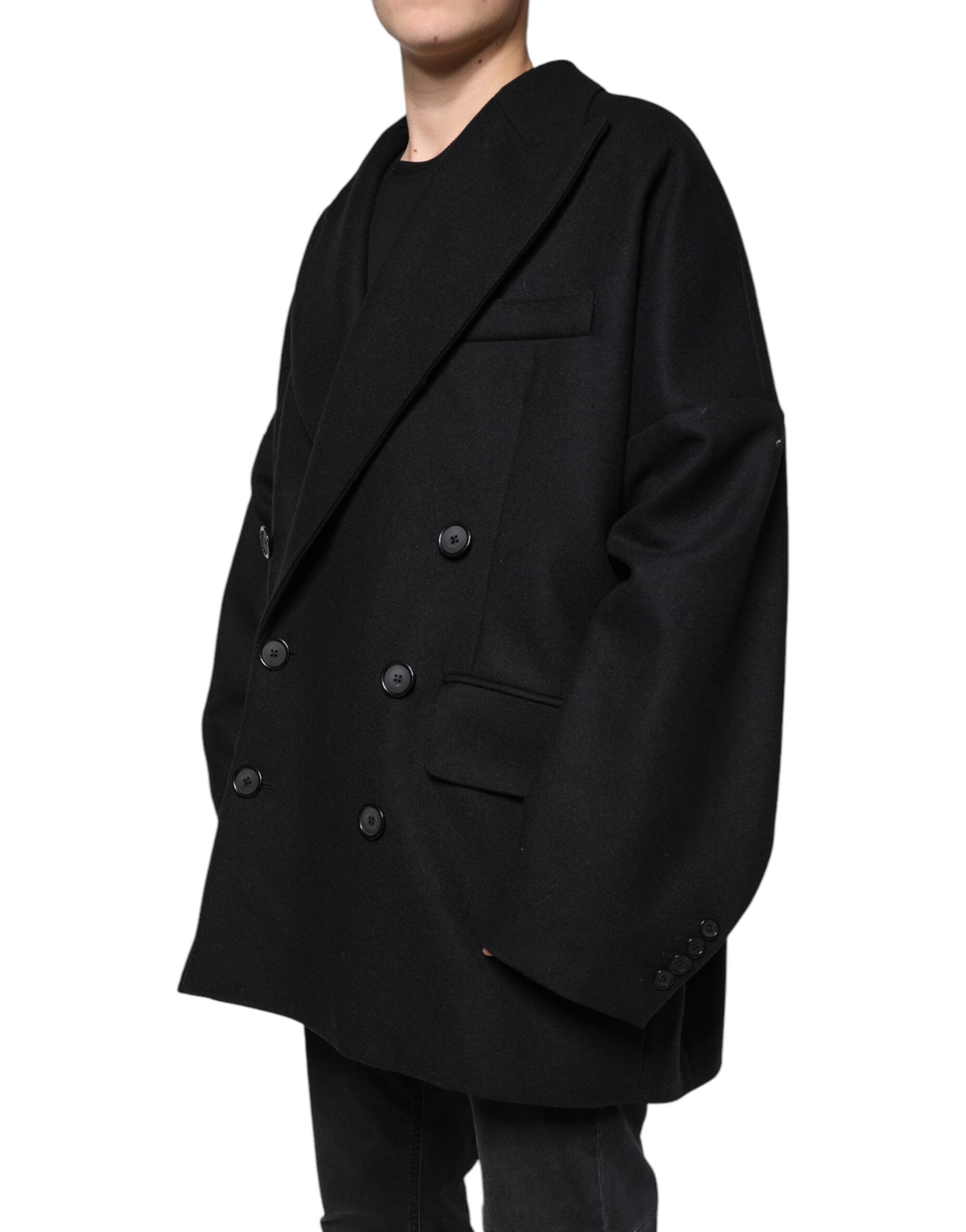 Dolce & Gabbana Black Wool Coat Double Breasted Men's Coat Jacket-3